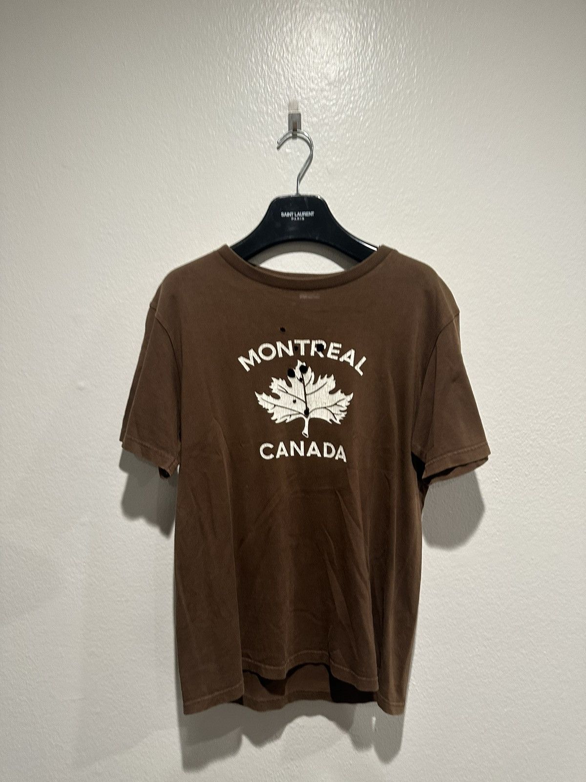 image of Number N Ine Ss01 Montreal Canada Distressed Tee in Brown, Men's (Size Medium)