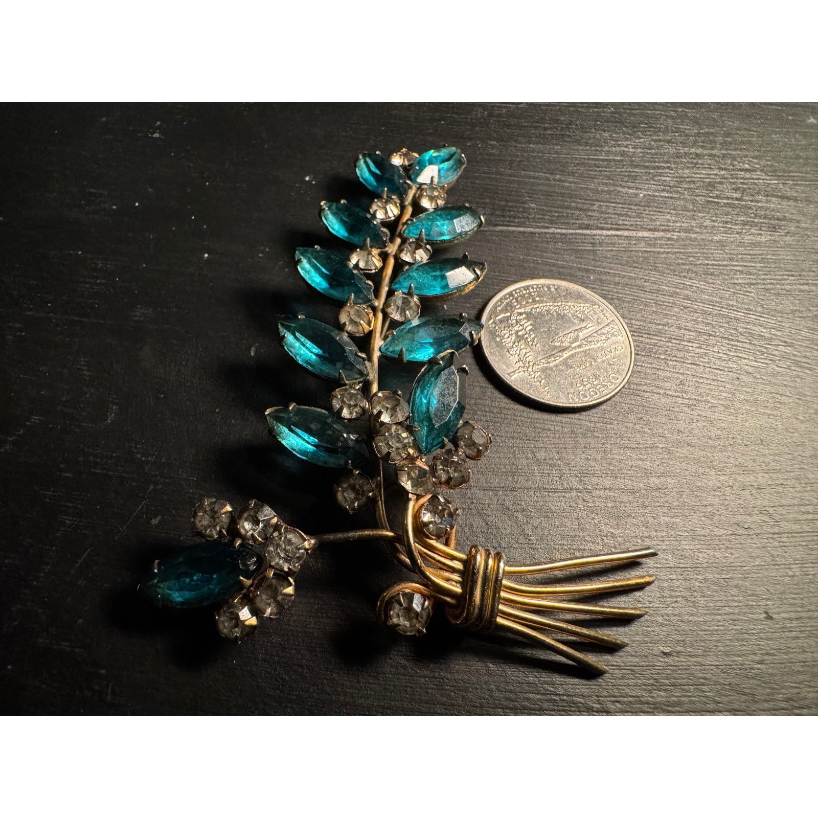 Other Large Aqua/Teal Marquis Cut Glass Rhinestones Czech Brooch Size ONE SIZE - 5 Thumbnail