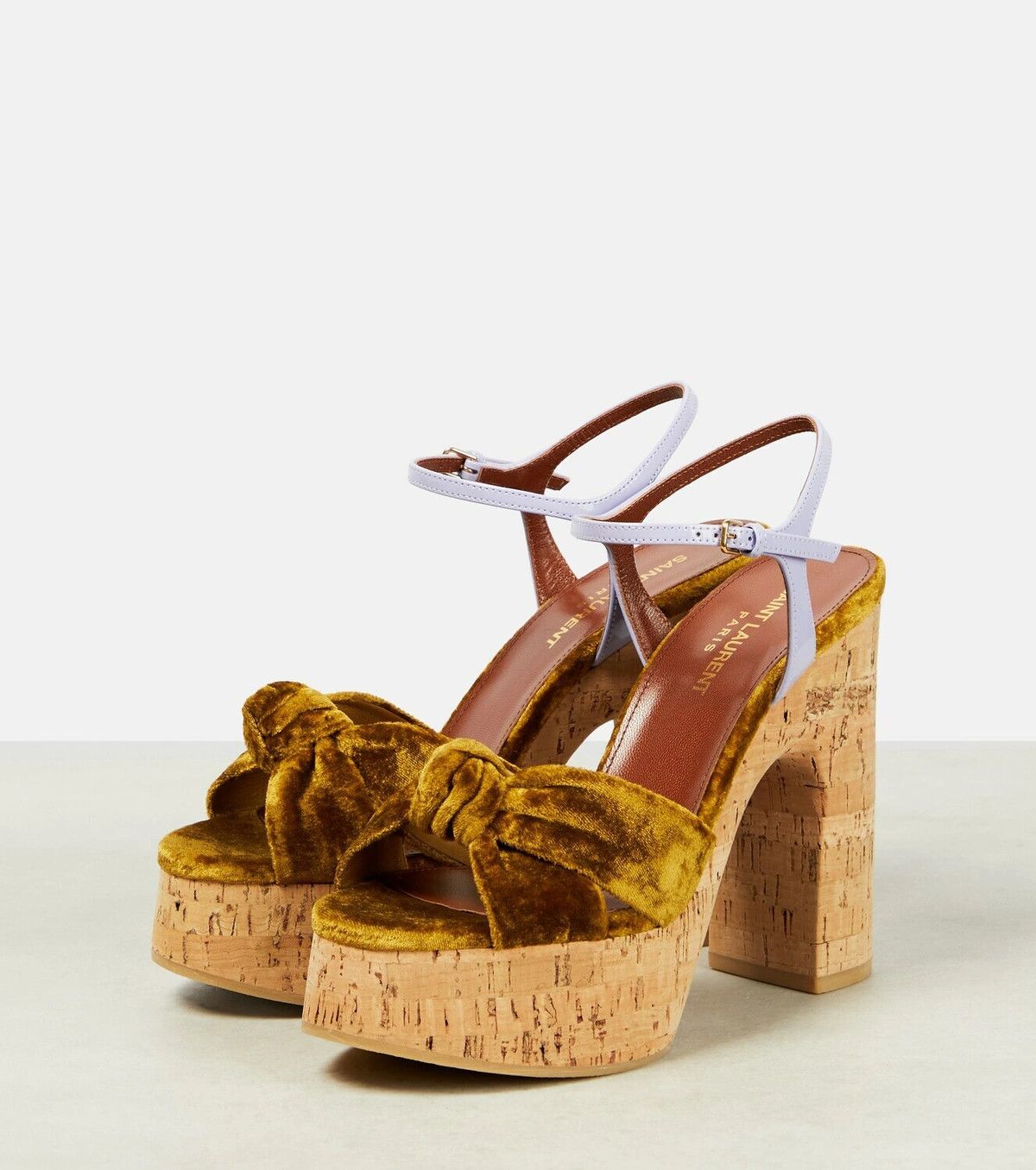 Saint Laurent Paris Saint Laurent Bianca Velvet & Leather Platform Sandals 39.5 Size US 8.5 / IT 38.5 - 2 Thumbnail