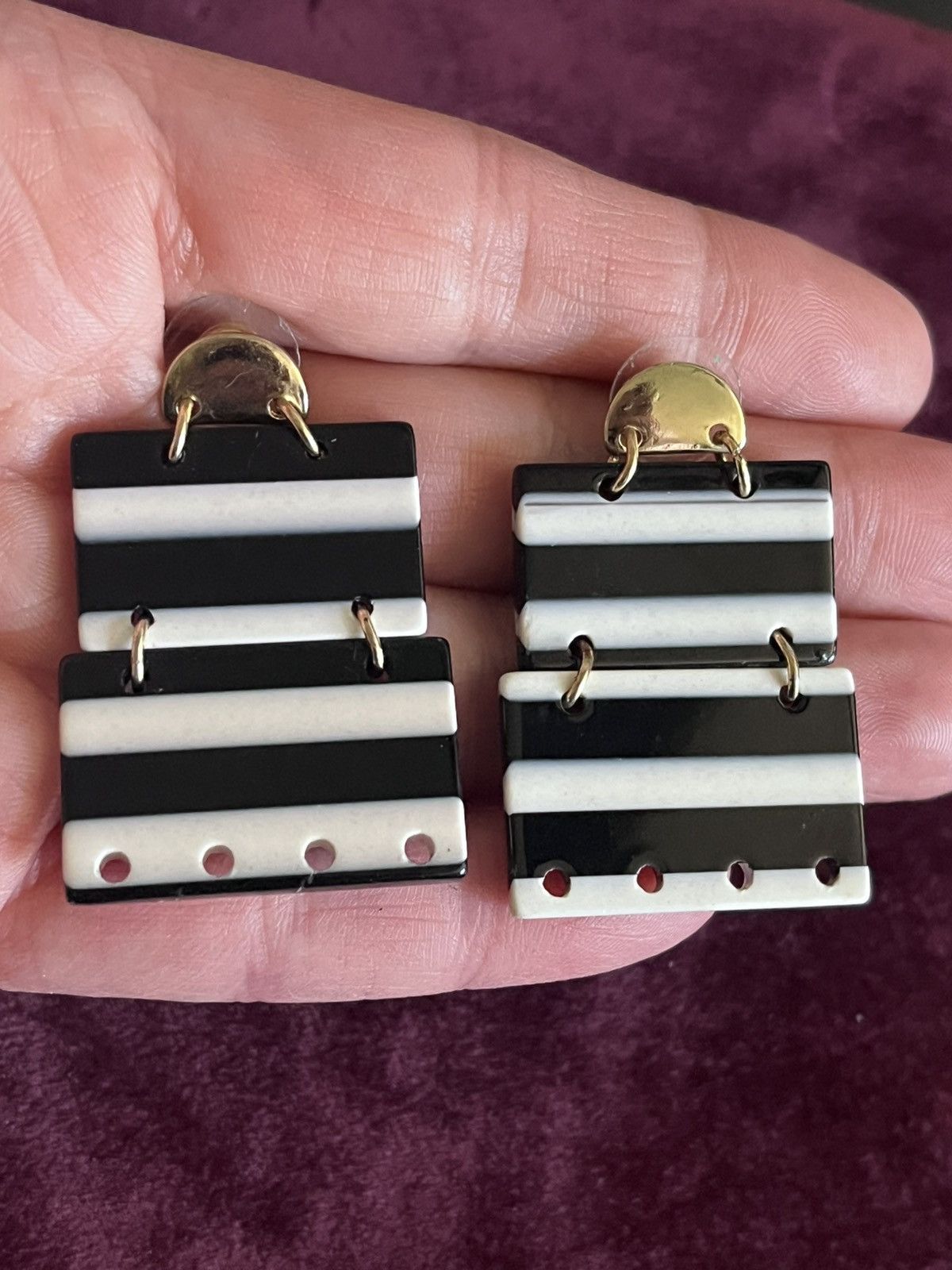 Other Bold Mod Striped Geometric Dangle Earrings - Unsigned Size ONE SIZE - 1 Thumbnail