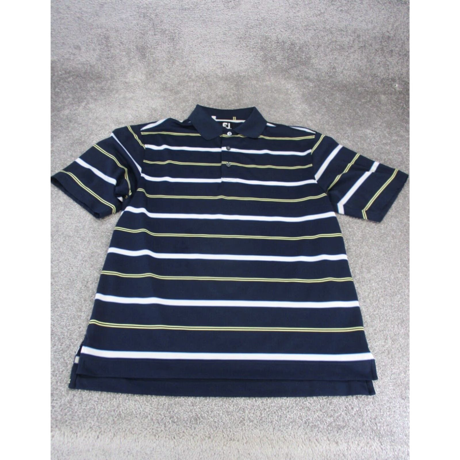 Footjoy FootJoy Mens Golf Polo Shirt Short Sleeve Medium Navy Blue Striped Breathable Regular Fit Size US M / EU 48-50 / 2 - 1 Thumbnail