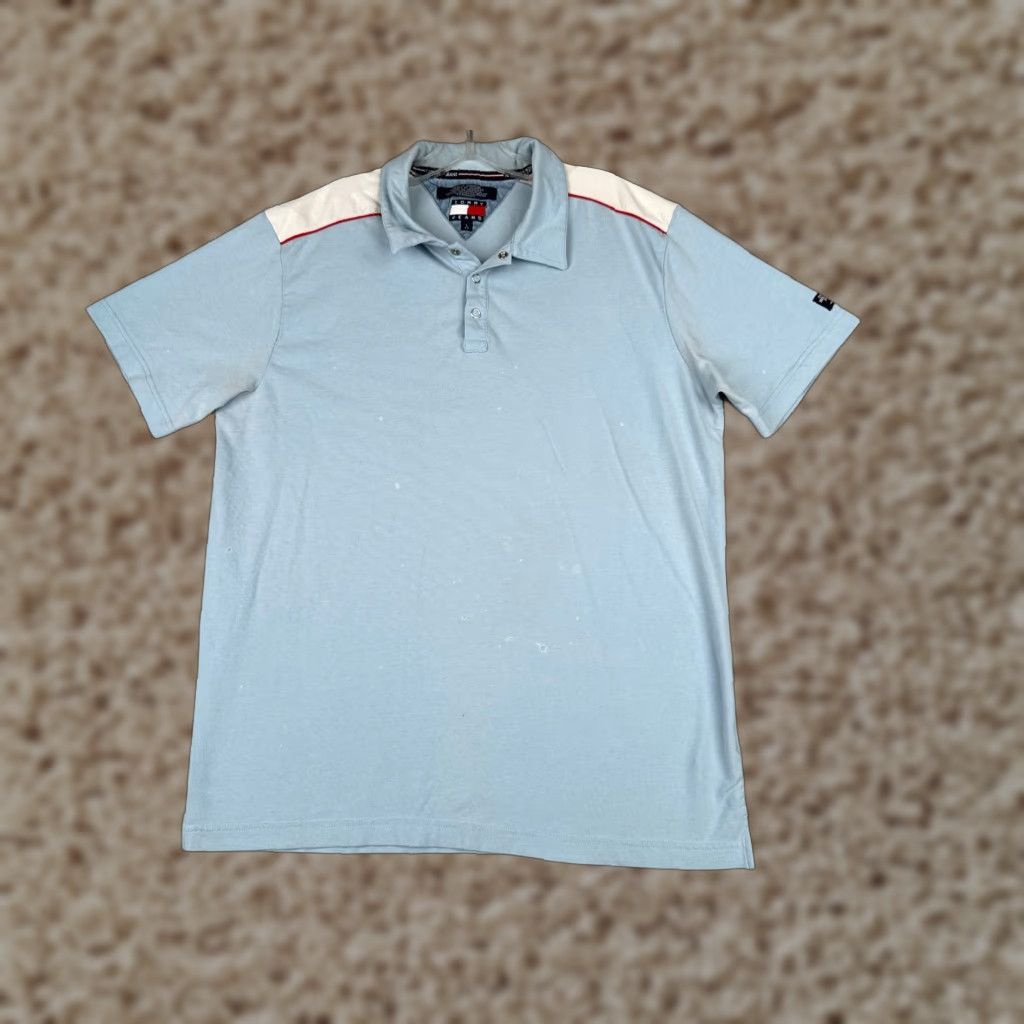 Tommy Hilfiger VINTAGE Tommy Hilfiger Polo Shirt Men Large Blue Cotton Blend Short Sleeve Slim Fit 40in Chest Regular - Polo Shirt Mens Size US L / EU 52-54 / 3 - 1 Thumbnail