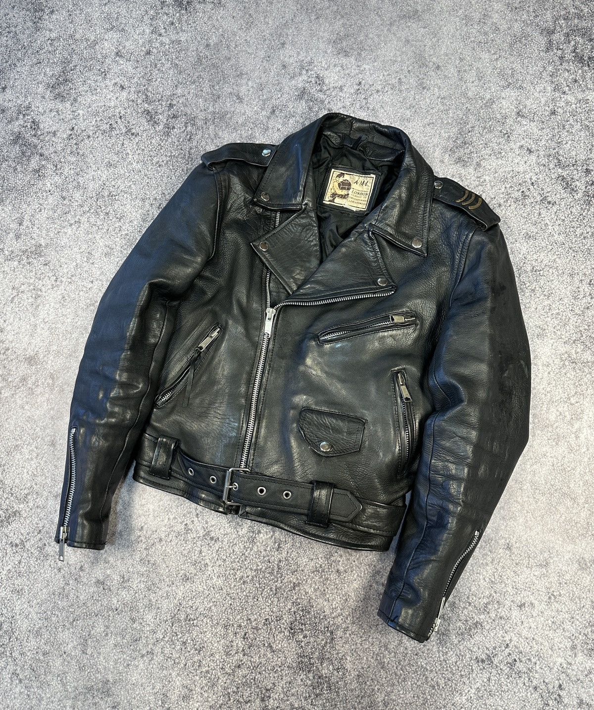 image of Y2K Vintage Ami Leather Jacket Moto Streetwear Style Usa VTG in Black, Men's (Size Medium)
