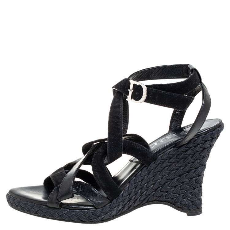 Dior Dior Black Suede And Leather Wedge Ankle Strap Sandals Size US 8 / IT 38 - 5 Thumbnail