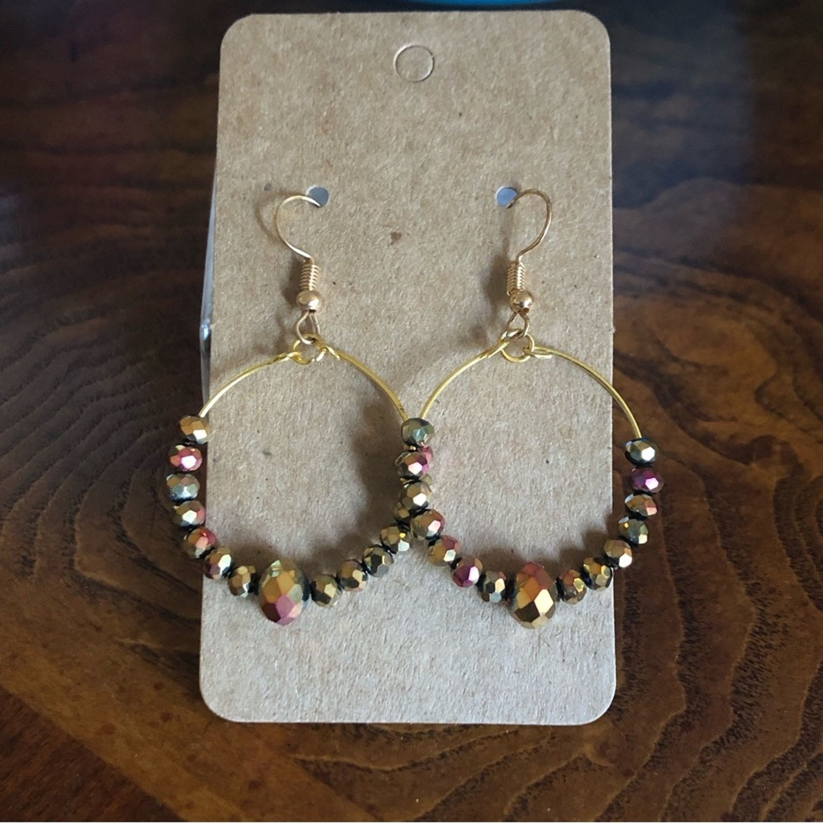 Handmade Handcrafted beaded wire dangle earrings Size ONE SIZE - 1 Thumbnail