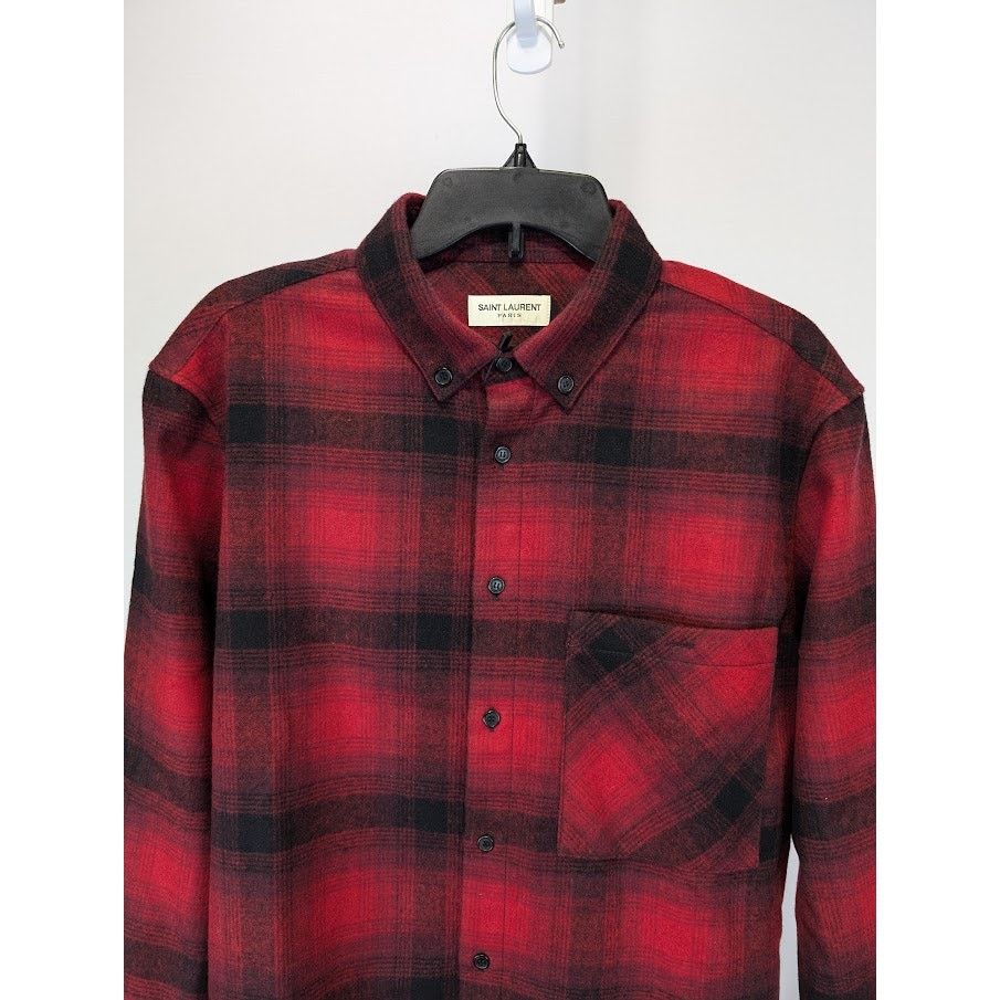 Saint Laurent Paris o1rshd1 Checked Button Up Shirt in Red/Black Size US M / EU 48-50 / 2 - 4 Thumbnail