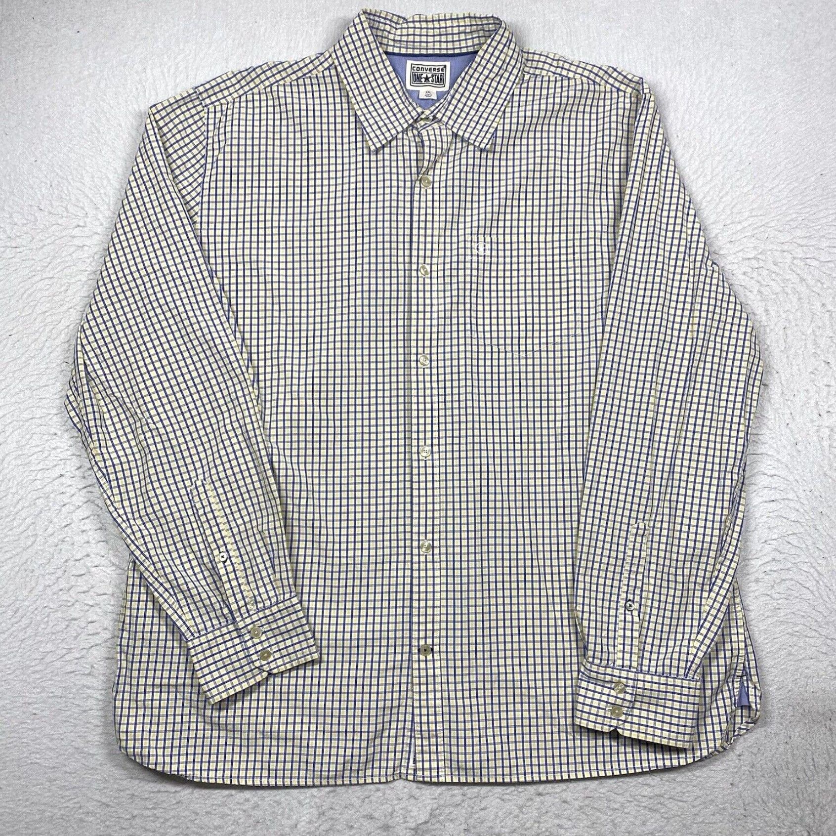 Converse Converse One Star Yellow Blue Plaid Button Up Long Sleeve Mens Shirt With XXL And 2XL Sizes Grailed