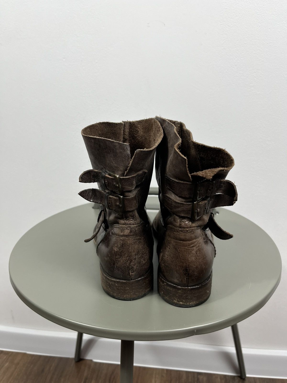 Leather Distressed Brown Leather Biker Ankle Boots Buckle Strap 38 Size US 7 / IT 37 - 7 Thumbnail