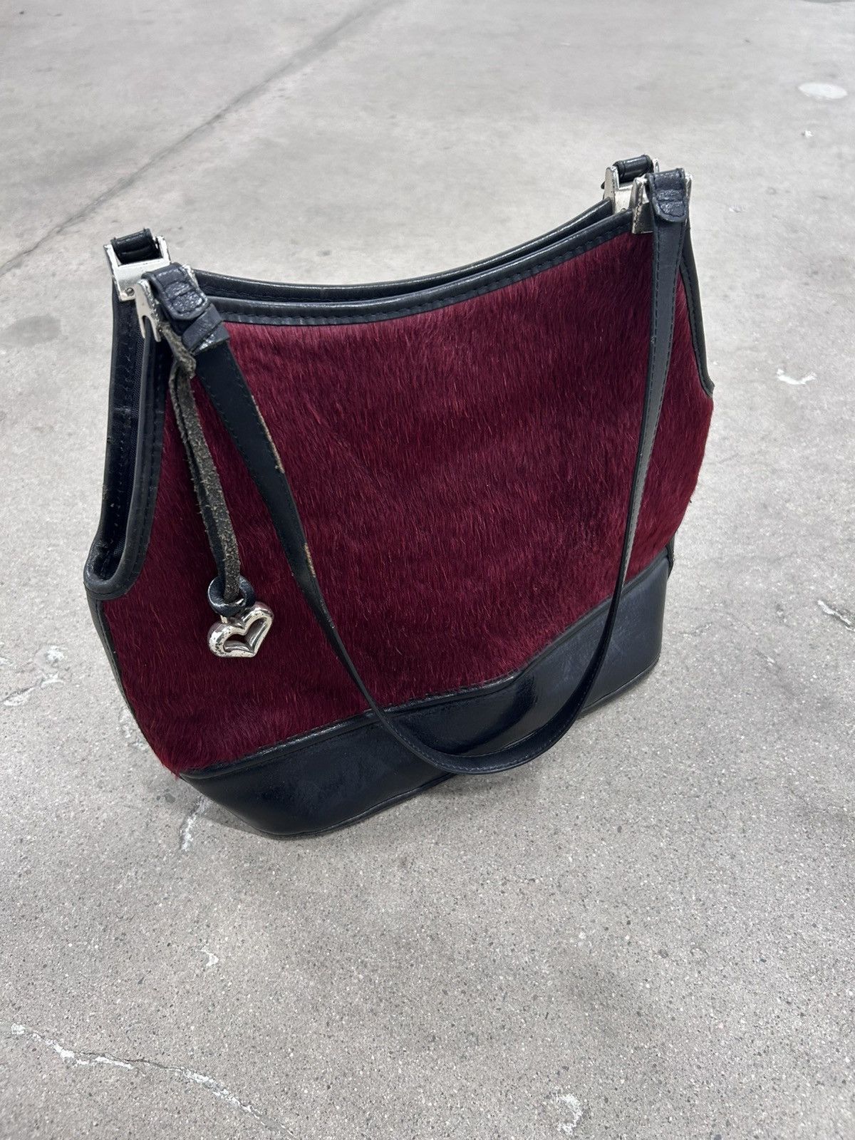 Brighton Vintage Brighton Bucket Bag Wine Red Black Leather Calf Bag Size ONE SIZE - 1 Thumbnail