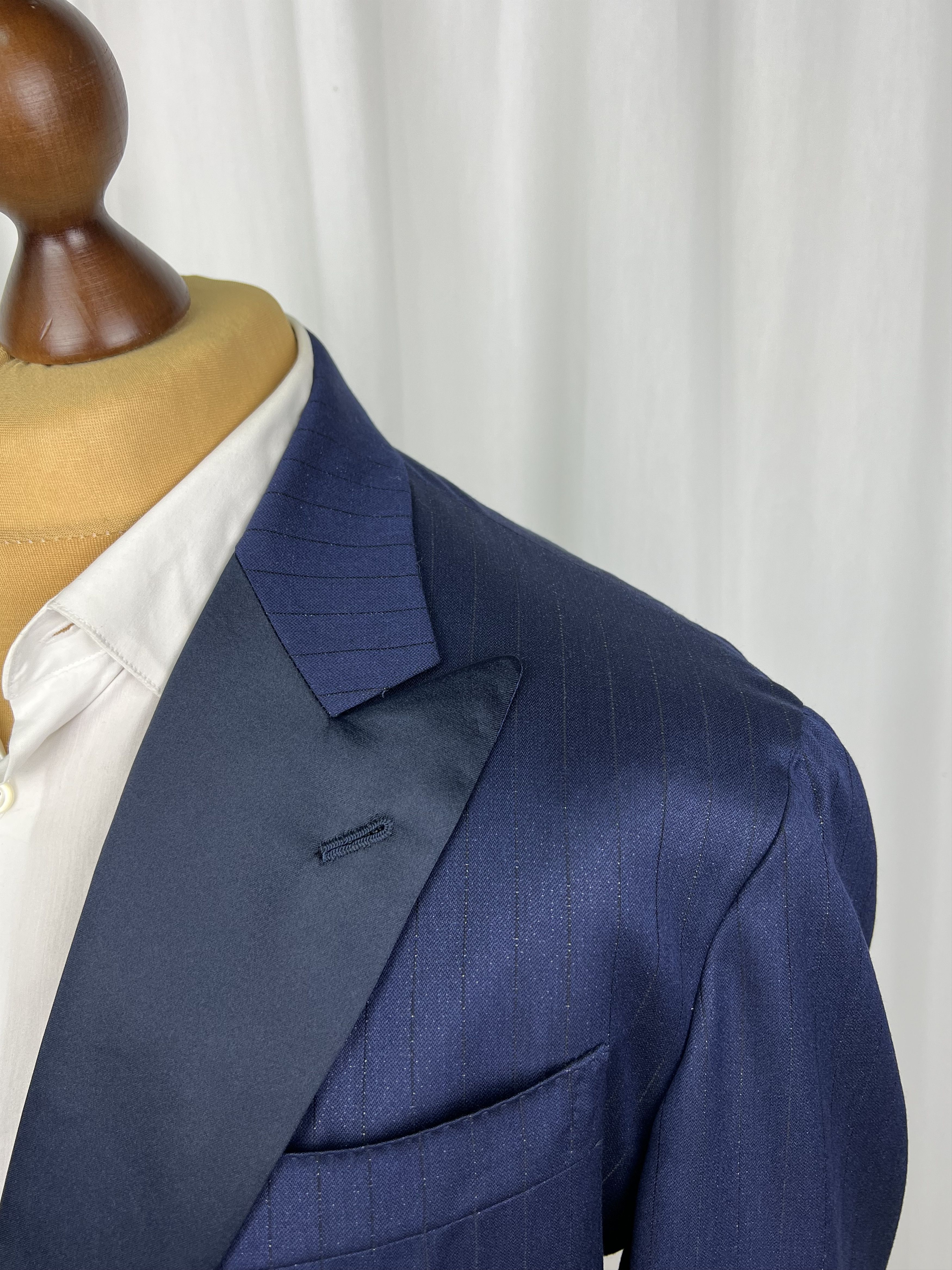 Isaia NWT Bespoke Shiny Striped Wool Peak-Lapel Tuxedo Blazer Size 46R - 5 Thumbnail