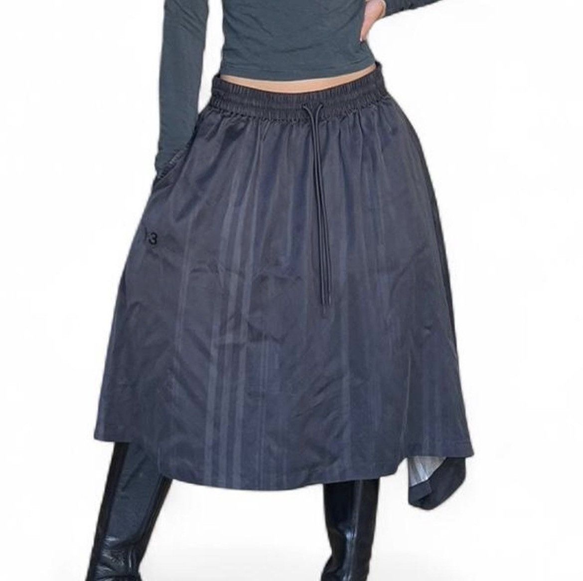 Y-3 Y-3 Black Striped Midi Skirt Size 24" / US 00 / IT 34 - 1 Thumbnail