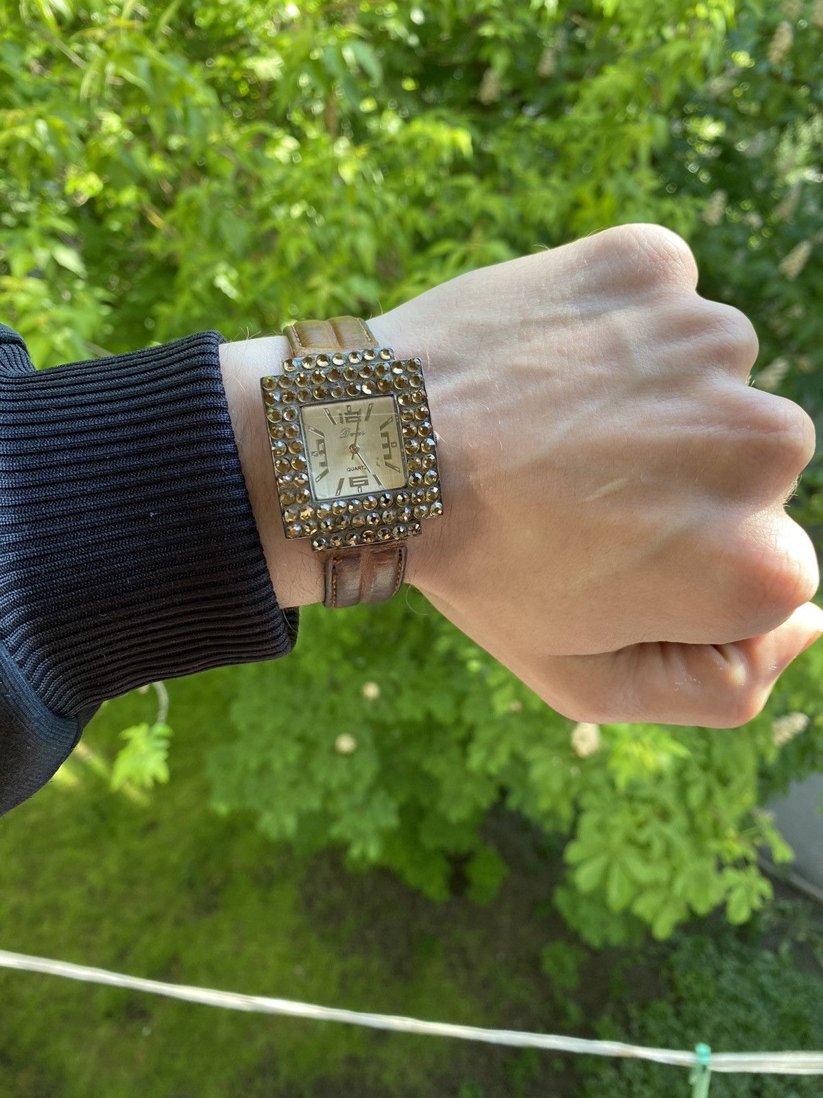Jewelry × Vintage Stylish Watch Rhinestone Leather Strap Vintage Size ONE SIZE - 2 Thumbnail