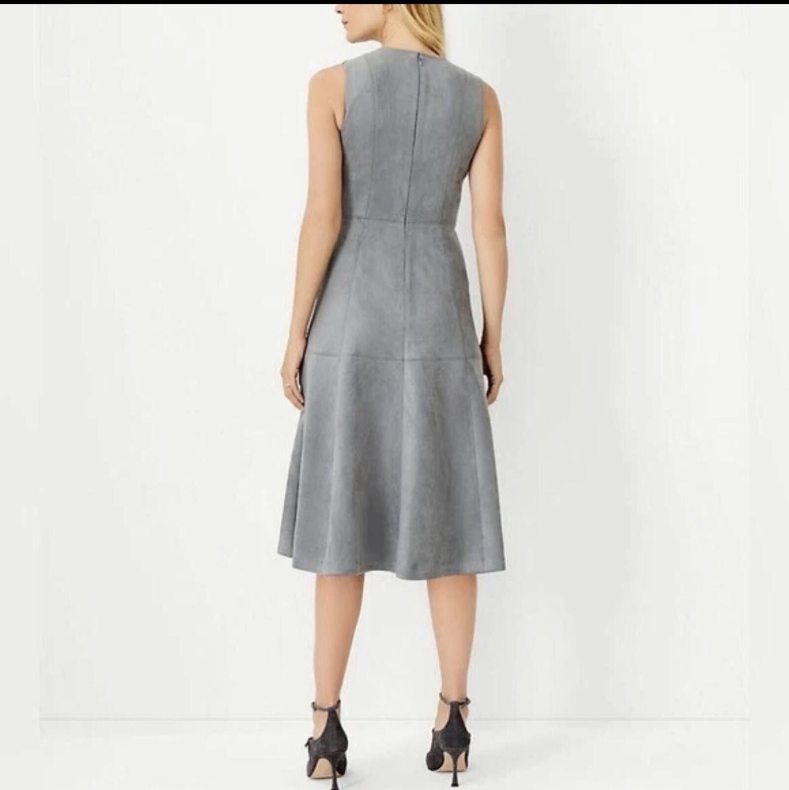 Ann Taylor Ann Taylor Gray Faux Suede Fit & Flare Midi Dress - Size 10 Size L / US 10 / IT 46 - 2 Thumbnail