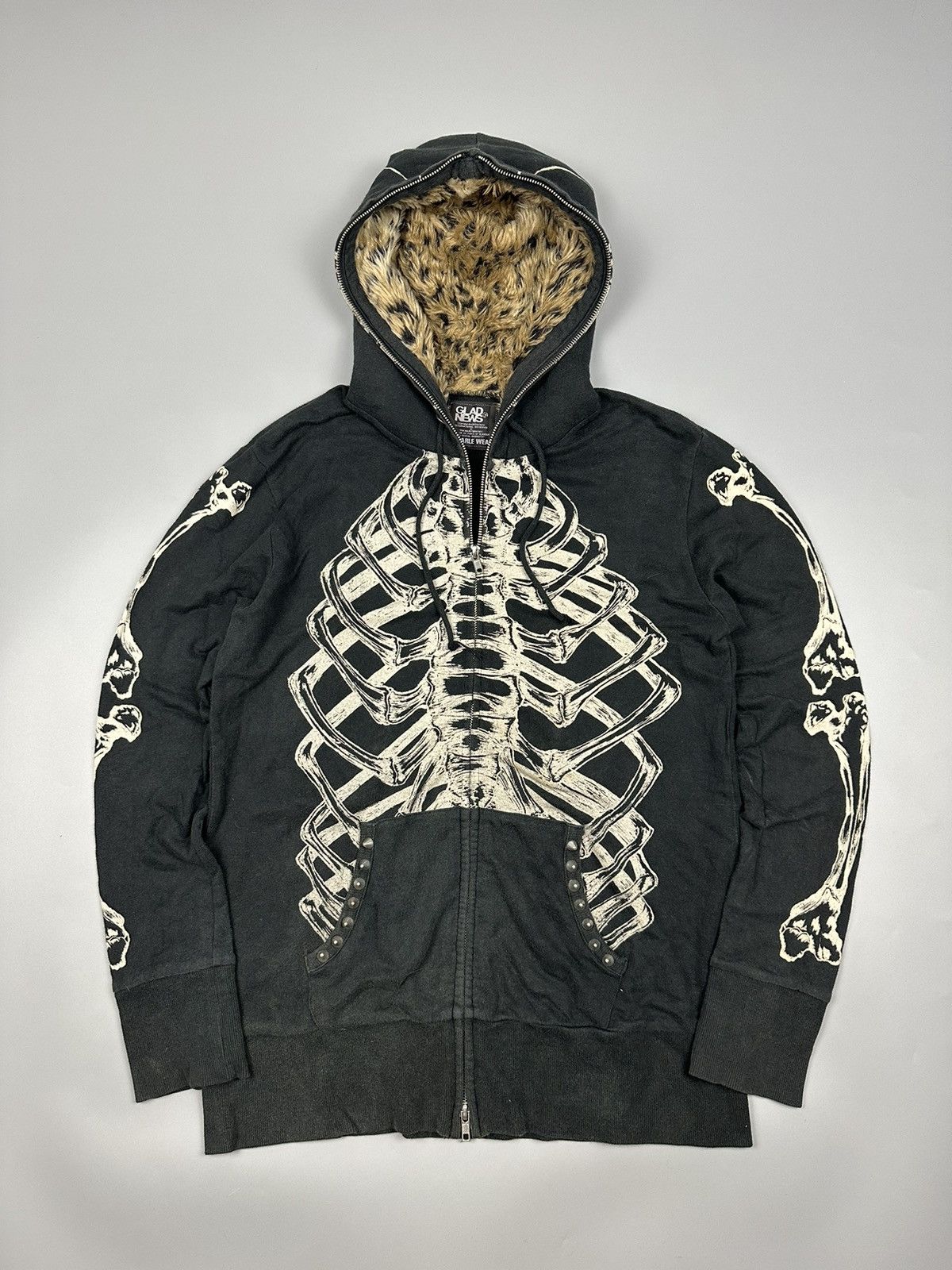 If Six Was Nine × Japanese Brand Japanese Glad News Skeleton Full Zipper Hoodies Size US M / EU 48-50 / 2 - 3 Thumbnail