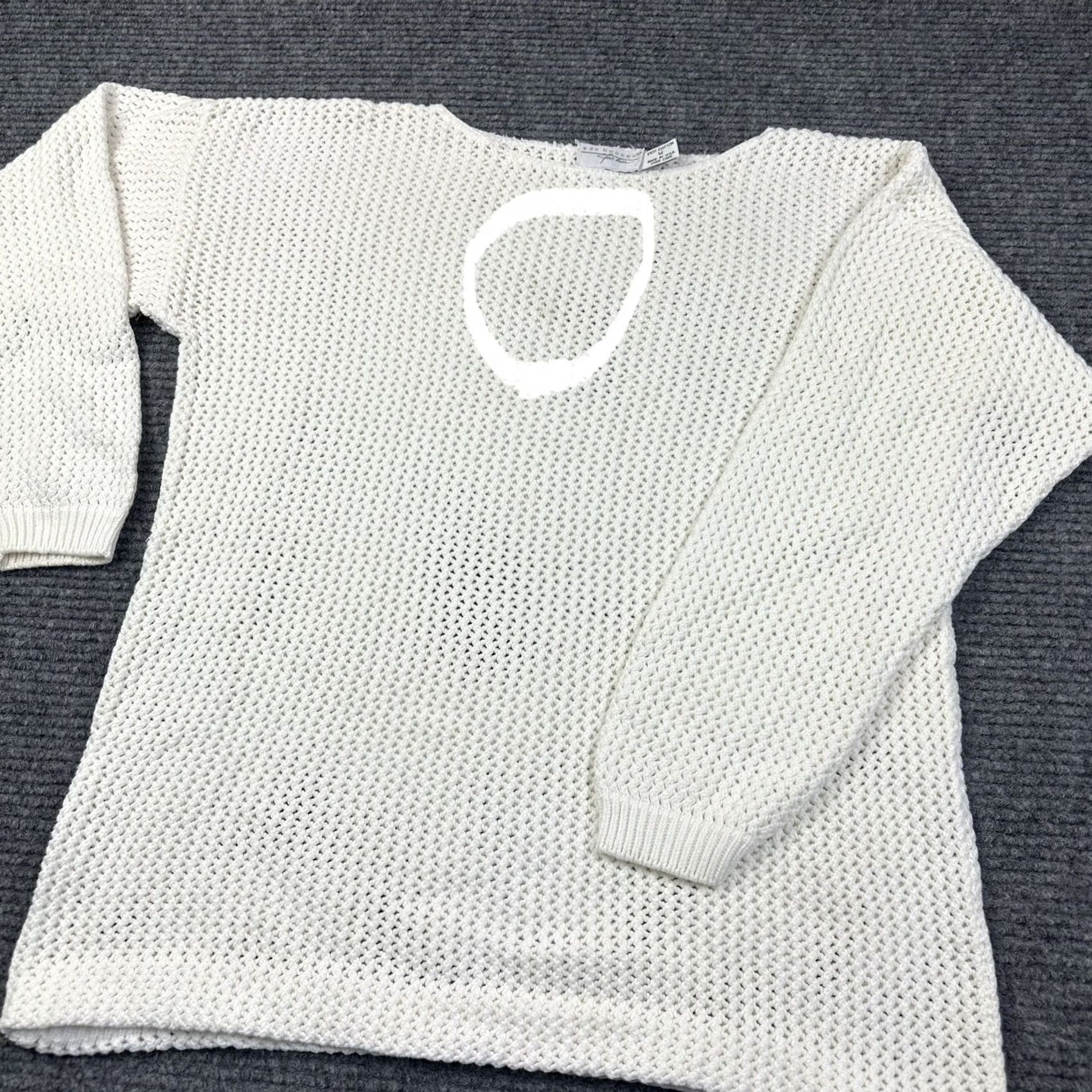 Van Heusen VINTAGE Van Heusen Sweater Shirt Womens M White 90s Open Knit Pullover 100% Cotton Knit Wool/Stretch Size M / US 6-8 / IT 42-44 - 7 Thumbnail