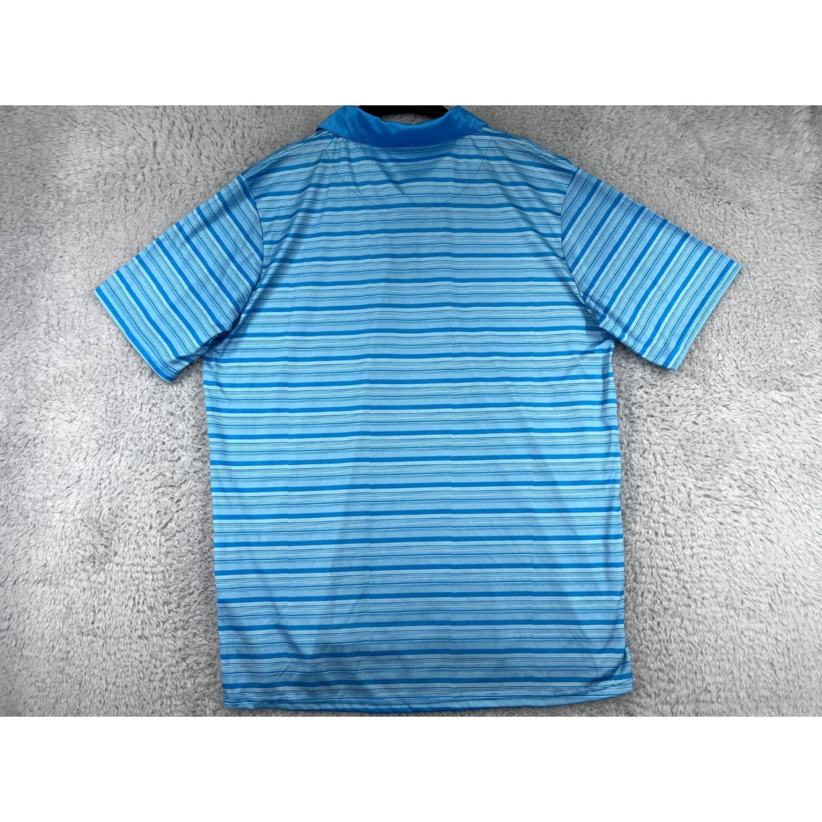 Vintage R&R Polo Shirt Mens 2XL 100% Polyester Striped Blue Polo Shirt Casual, Workwear, Golf, Athletic Mens Shirt Size US XXL / EU 58 / 5 - 2 Thumbnail
