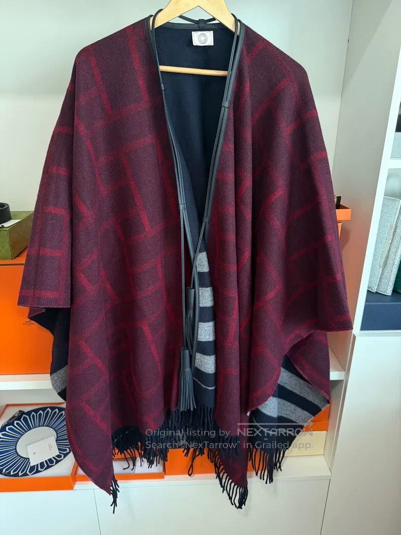 Hermes Hermes Quadrille cloak, double-sided double-color fringed Size ONE SIZE - 1 Thumbnail