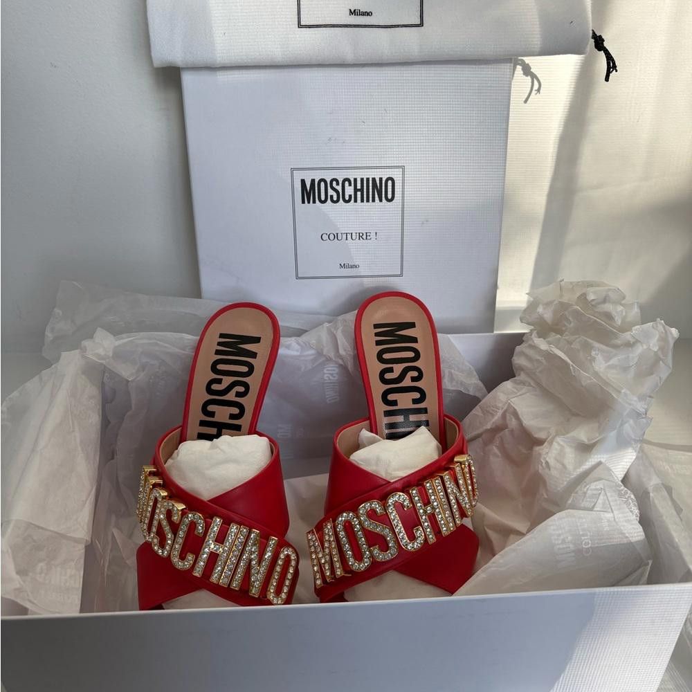 Moschino Moschino Couture Crystal Embellished Leather Orange Sandal Size US 6 / IT 36 - 5 Thumbnail