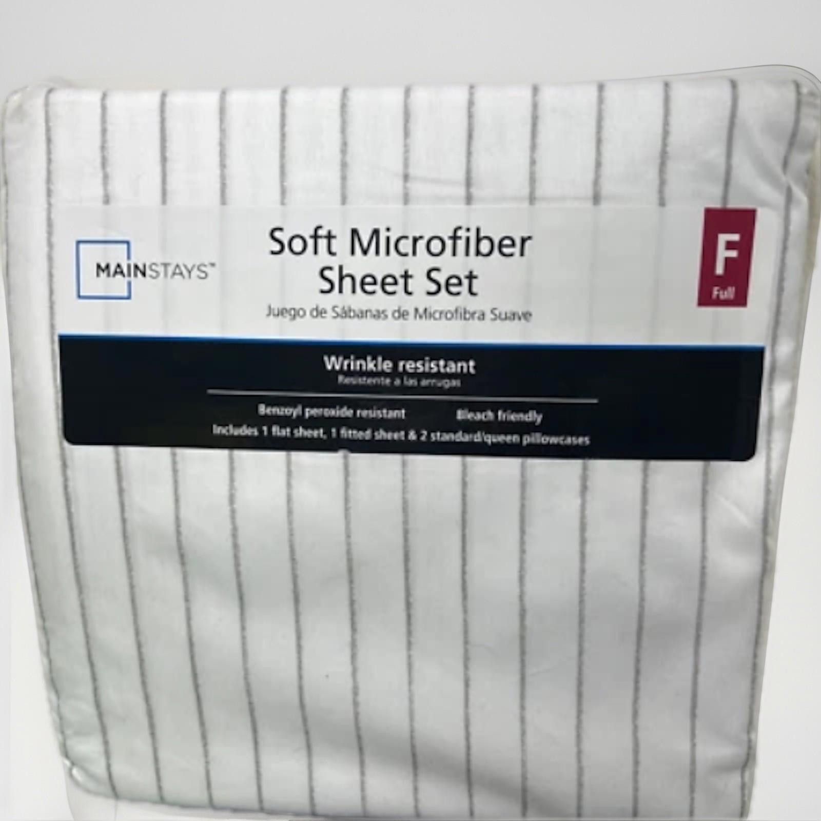 Designer MAINSTAYS gray stripes FULL 3 pc microfiber sheet set NEW Size ONE SIZE - 1 Thumbnail