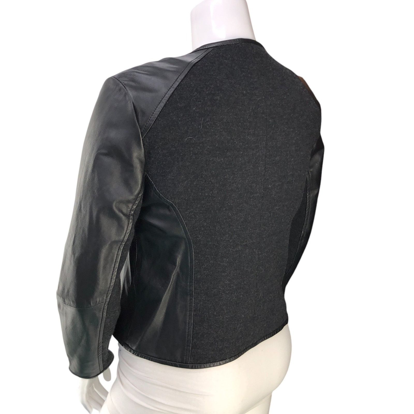 Eileen Fisher Eileen Fisher Size M Jacket Collarless Wool Leather Panel Size M / US 6-8 / IT 42-44 - 6 Thumbnail