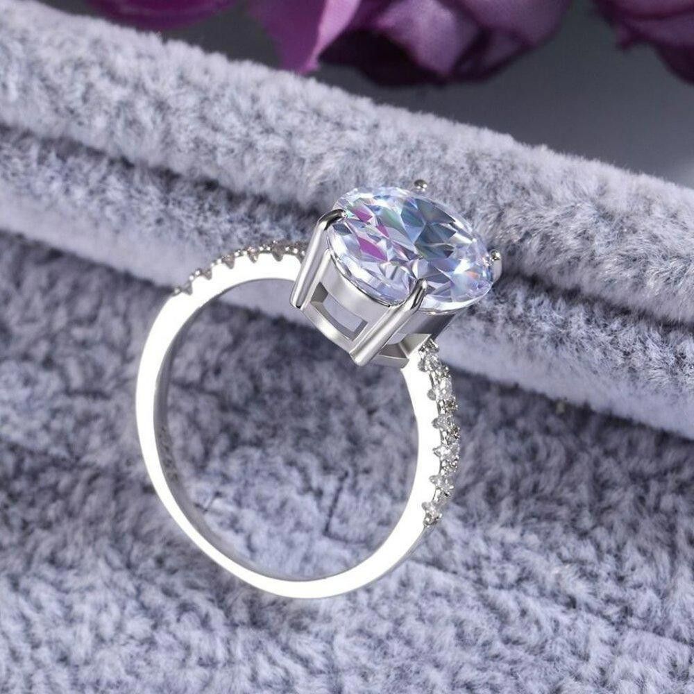 Designer Sterling Silver 14mm Oval Engagement Ring - Size 7 Size ONE SIZE - 5 Thumbnail