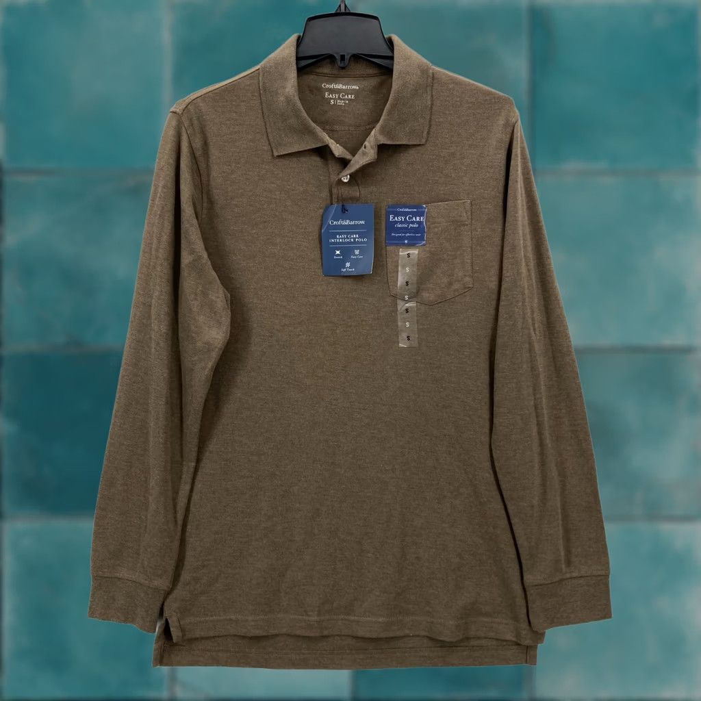 Croft & Barrow Croft & Barrow Easy Care Polo Shirt Mens S Long Sleeve Brown Stretch Size US S / EU 44-46 / 1 - 1 Thumbnail