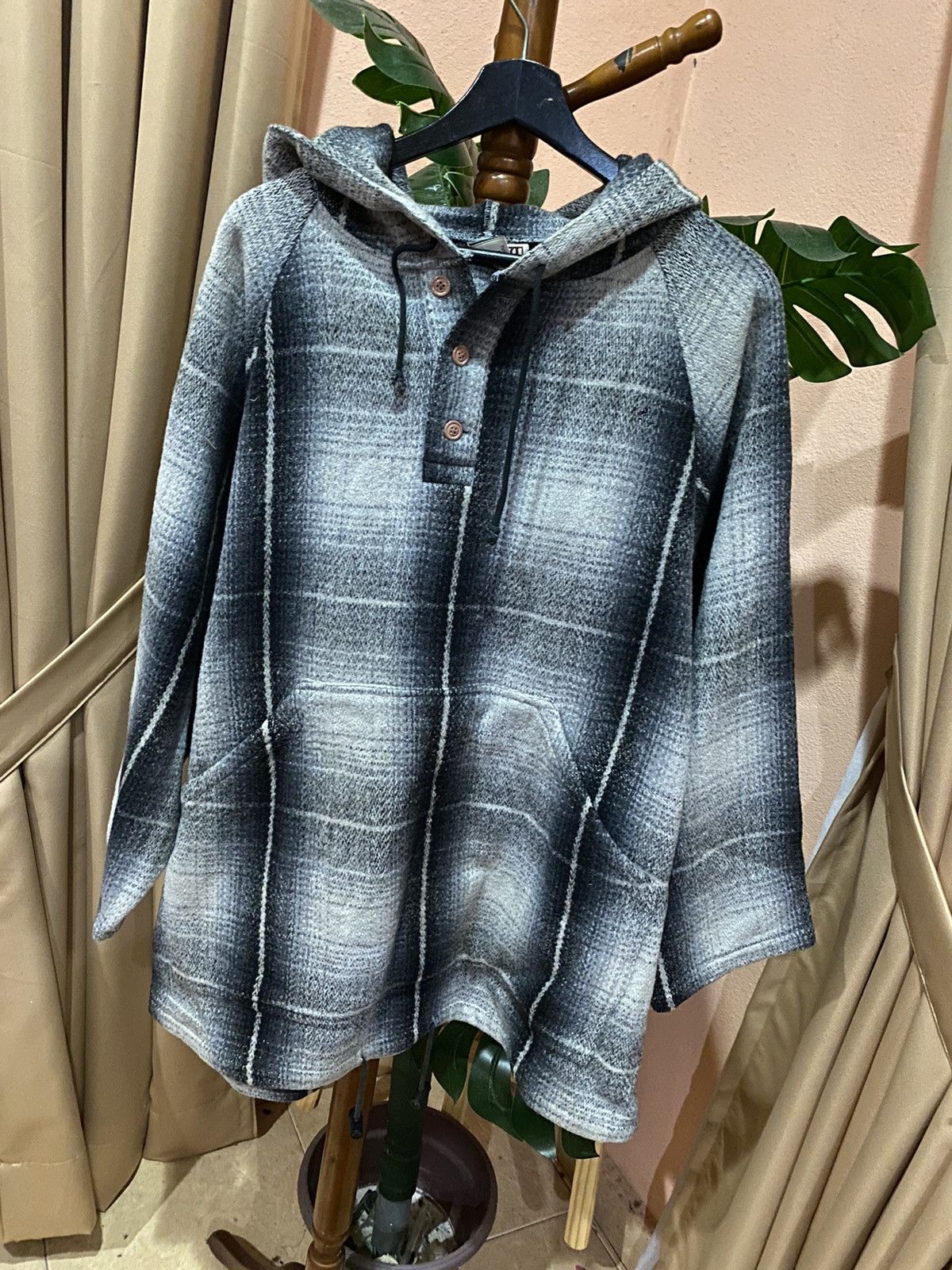 Kiwi Kiwi House Wool-Blend Plaid Hoodie – Gray Tone, Unisex Size US L / EU 52-54 / 3 - 2 Thumbnail