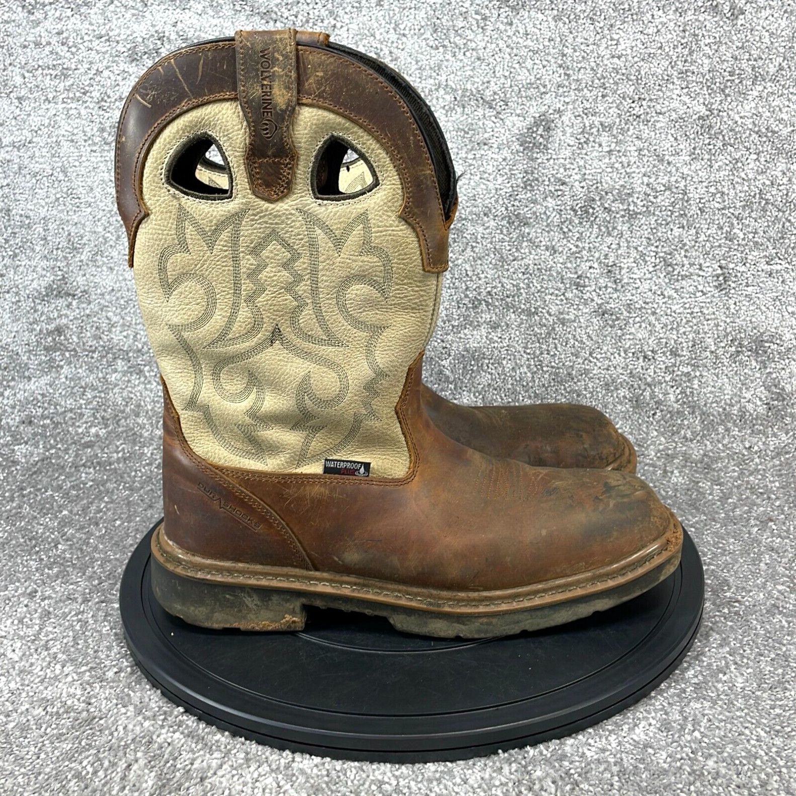 image of Vintage Wolverine Boot Men's Size 11 M Rancher Pull On Work Western Brown Beige Leather in White