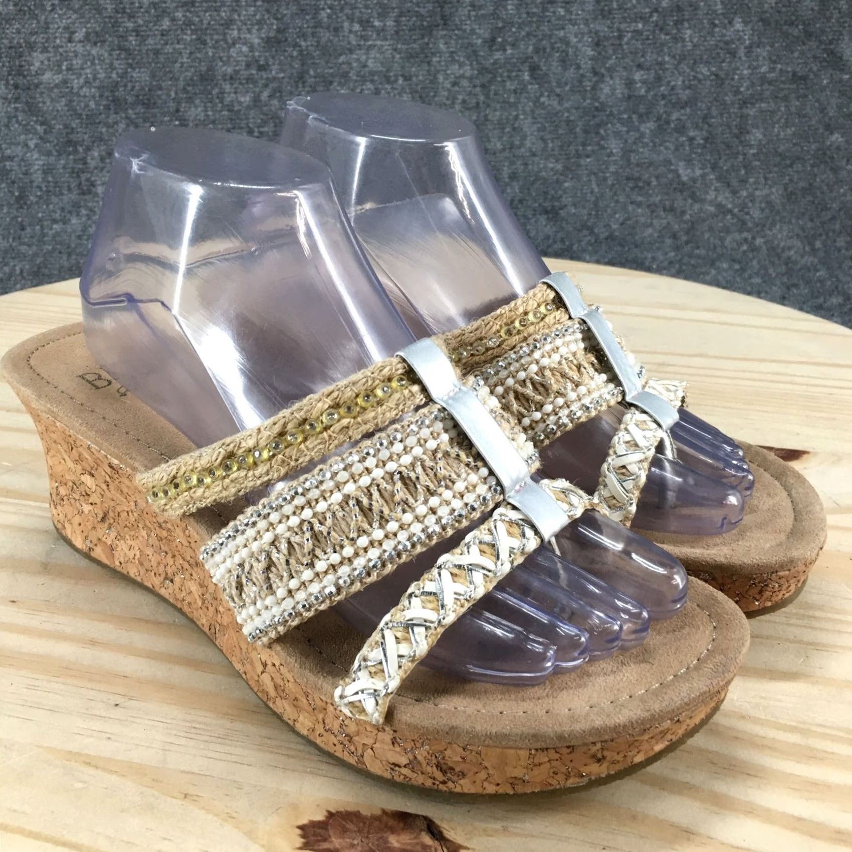 Vintage BKE Sole Sandals Women 9 Tan Loud Beaded Braided Cork Wedge Platform Summer Sandals Size US 9 / IT 39 - 3 Thumbnail
