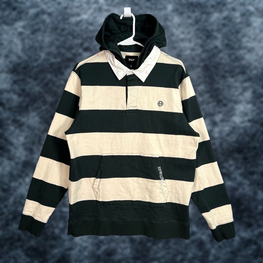 Huf VINTAGE HUF Polo Shirt Rugby Hooded L/S - Hayes Rugby - Sycamore Green White Large Mens Size US L / EU 52-54 / 3 - 1 Thumbnail
