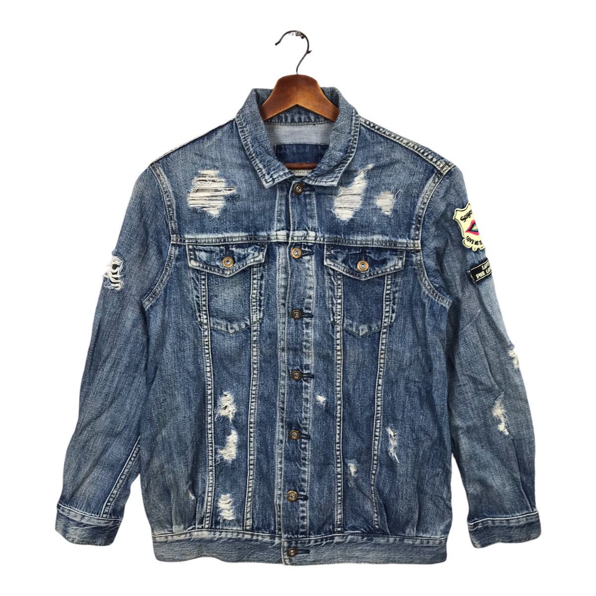 Japanese Brand SLY Women Distressed Denim Jacket SLY Jeans Size ONE SIZE - 1 Thumbnail