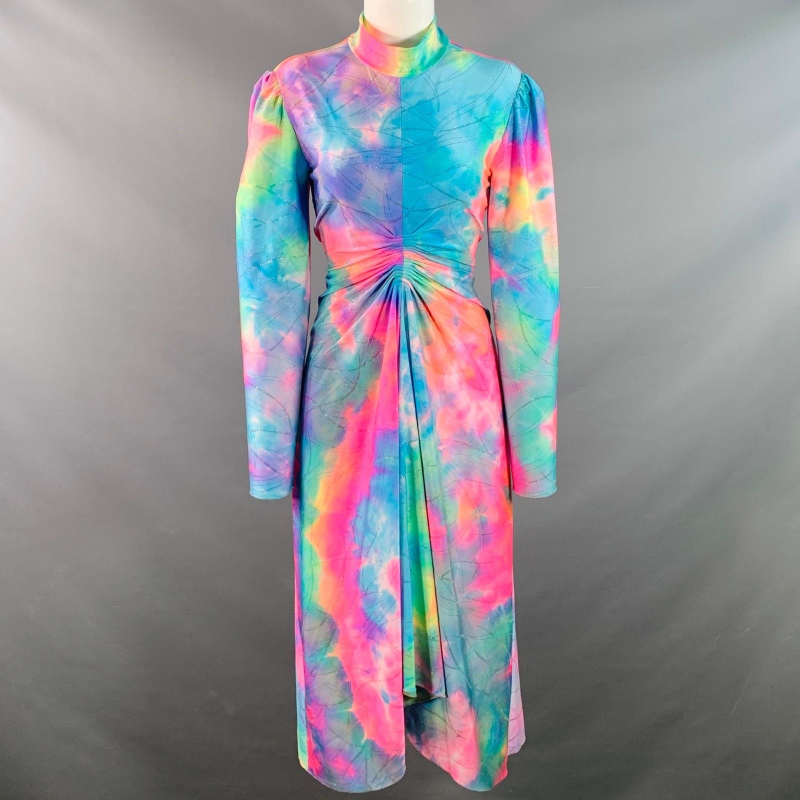 Sies Marjan M Multi Color Polyamide Tie Dye Long Sleeve Ruched Dress Size M / US 6-8 / IT 42-44 - 1 Thumbnail