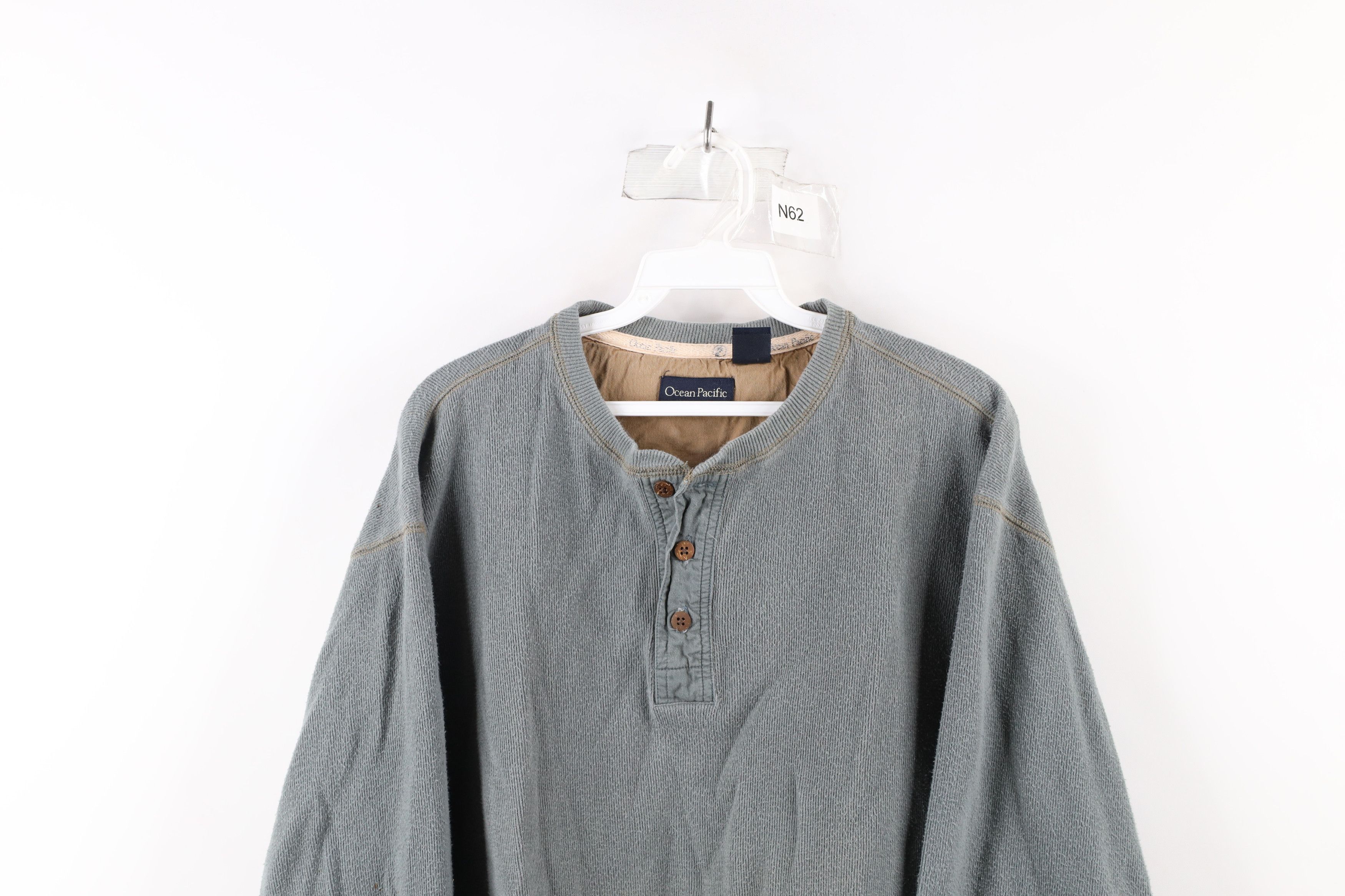 Ocean Pacific × Vintage Vintage 90s Ocean Pacific Ribbed Knit Henley T-Shirt Size US XL / EU 56 / 4 - 2 Thumbnail