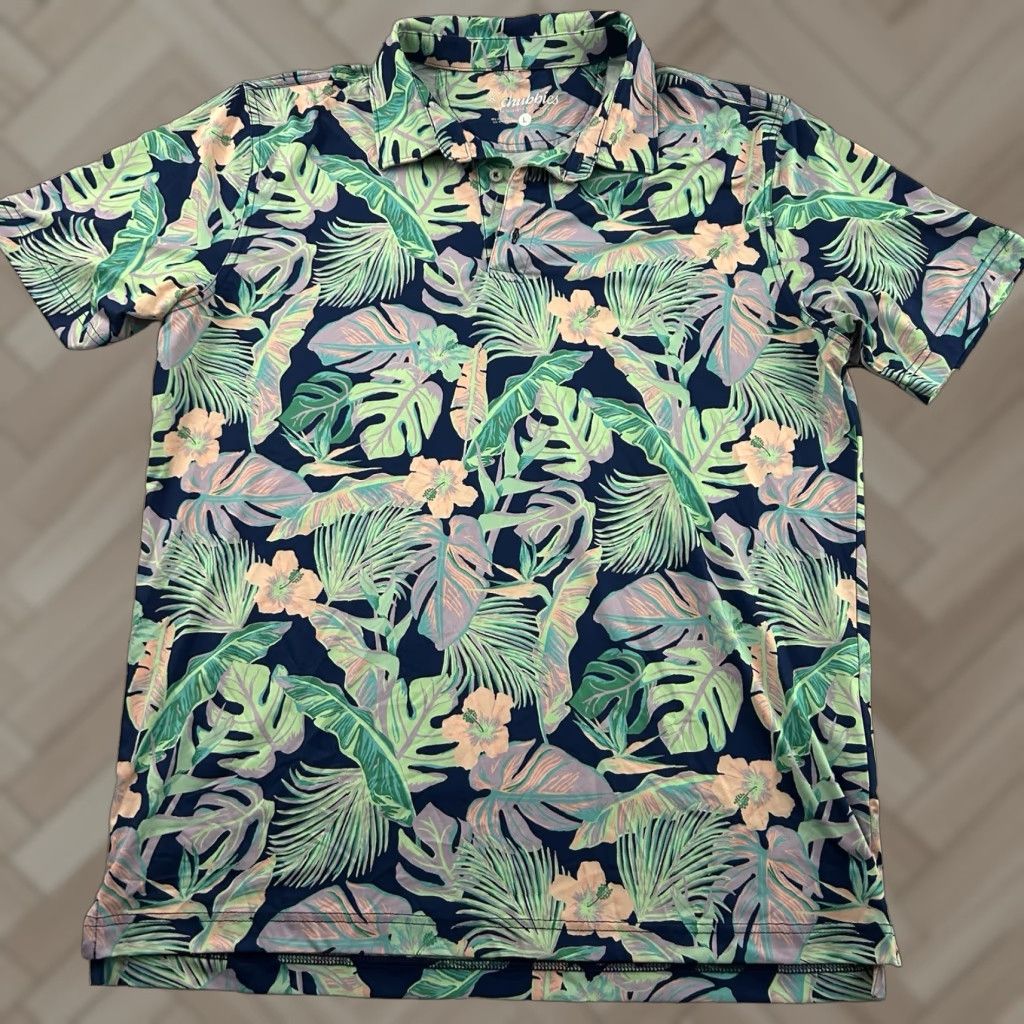 Chubbies Chubbies Hawaiian Floral Short Sleeve Golf Polo Shirt Men's L Blue Green Size US L / EU 52-54 / 3 - 1 Thumbnail