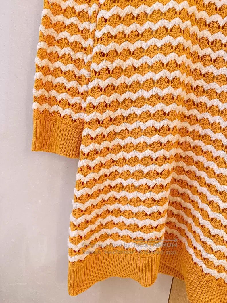Loro Piana Loro Piana Yellow and White Striped Openwork Crochet Dress Size XS / US 0-2 / IT 36-38 - 4 Thumbnail