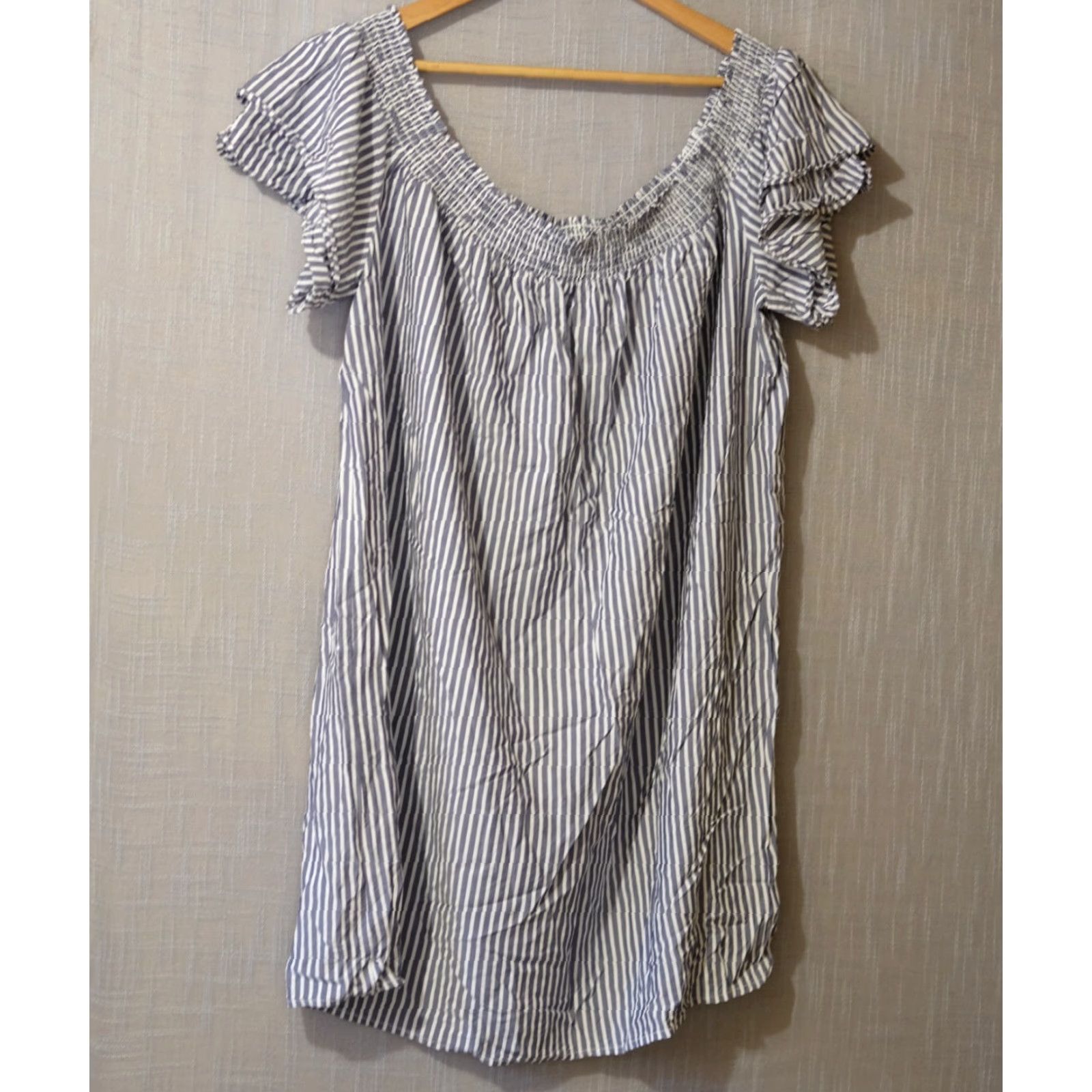 Old Navy Old Navy Off The Shoulder Dress Grey/White Stripe Spuer Soft Womens XXL #H96-64 Dress Size XXL / US 16-18 / IT 52-54 - 2 Thumbnail