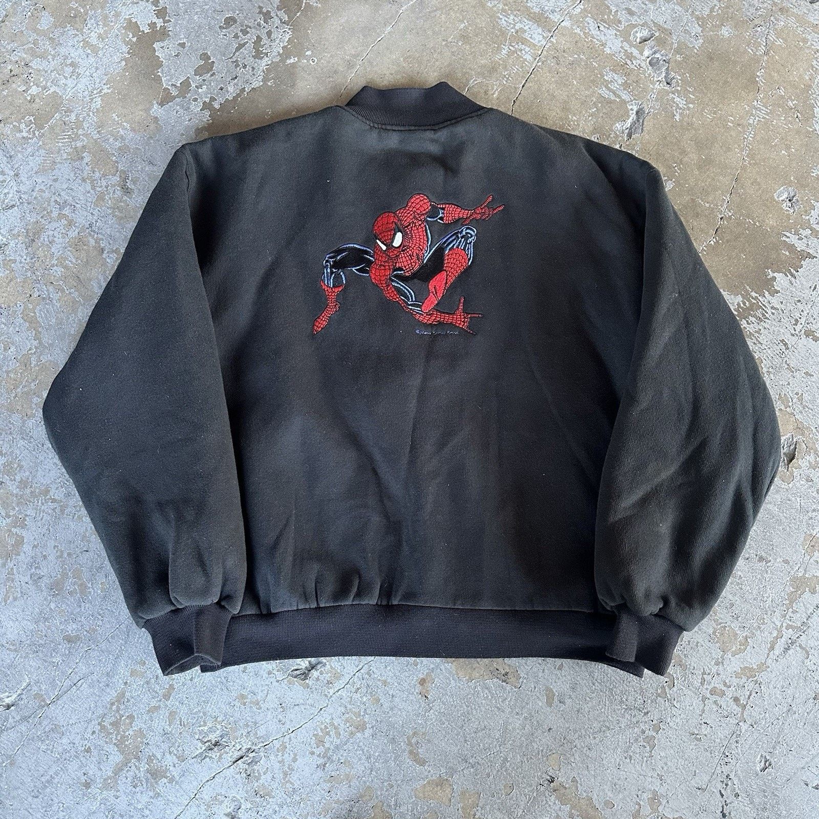Marvel Comics × Vintage Vintage 90s Marvel Comics Spiderman Black Varsity Jacket Size US L / EU 52-54 / 3 - 5 Thumbnail