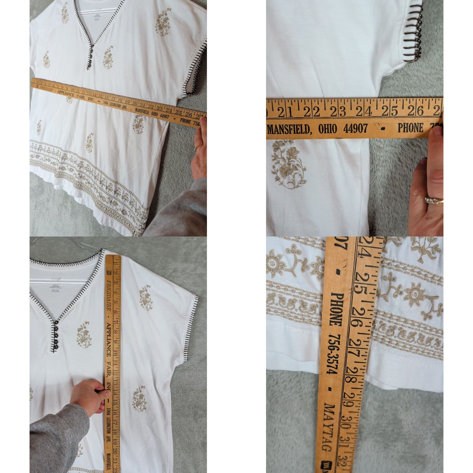 J. Jill J.Jill Pure Jill Womens L White V Neck Embroidered Boho Floral Buttoned Tee Shirt Size L / US 10 / IT 46 - 8 Thumbnail