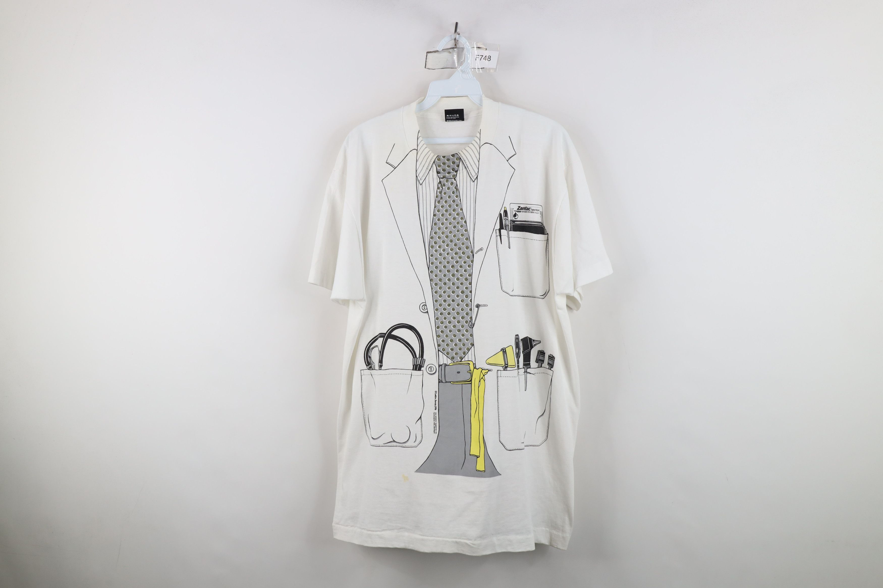 Vintage Vintage 70s Leslie Arwin Coat Short Sleeve T-Shirt White USA Size US XL / EU 56 / 4 - 1 Thumbnail