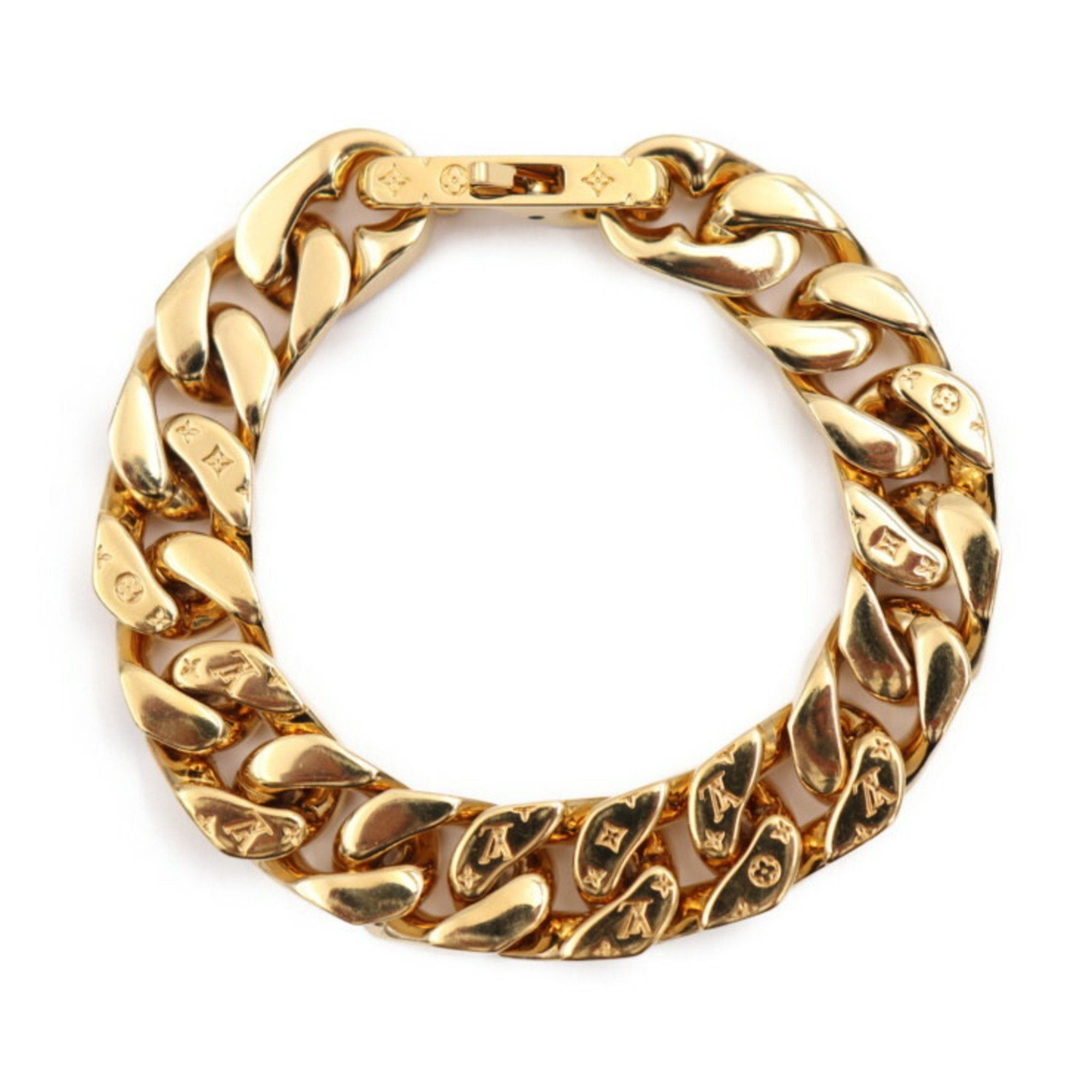 image of Louis Vuitton Bracelet Chain Links M00306 Size L Metal Gold Monogram Pattern, Women's