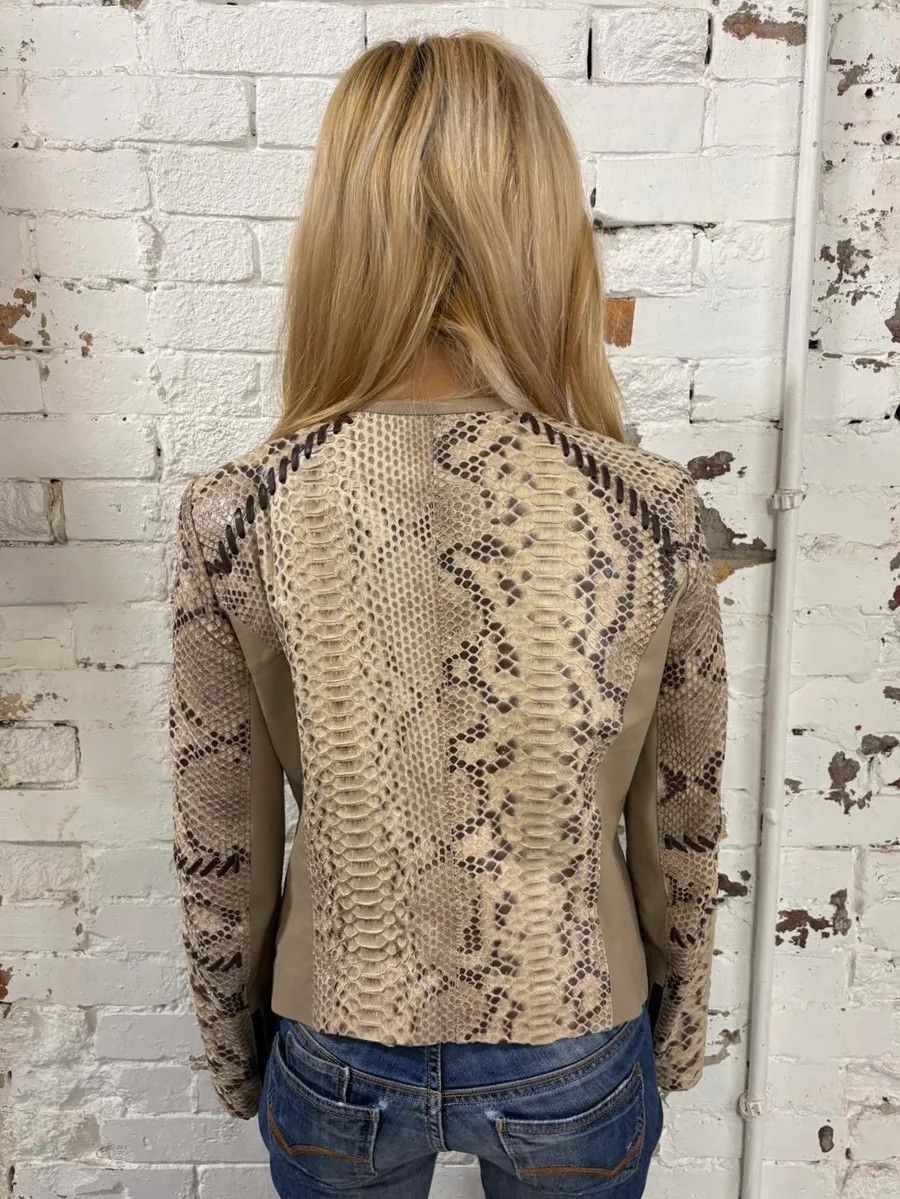 Vintage 2000s Plein Sud Beige Python Leather Jacket Size M / US 6-8 / IT 42-44 - 3 Thumbnail