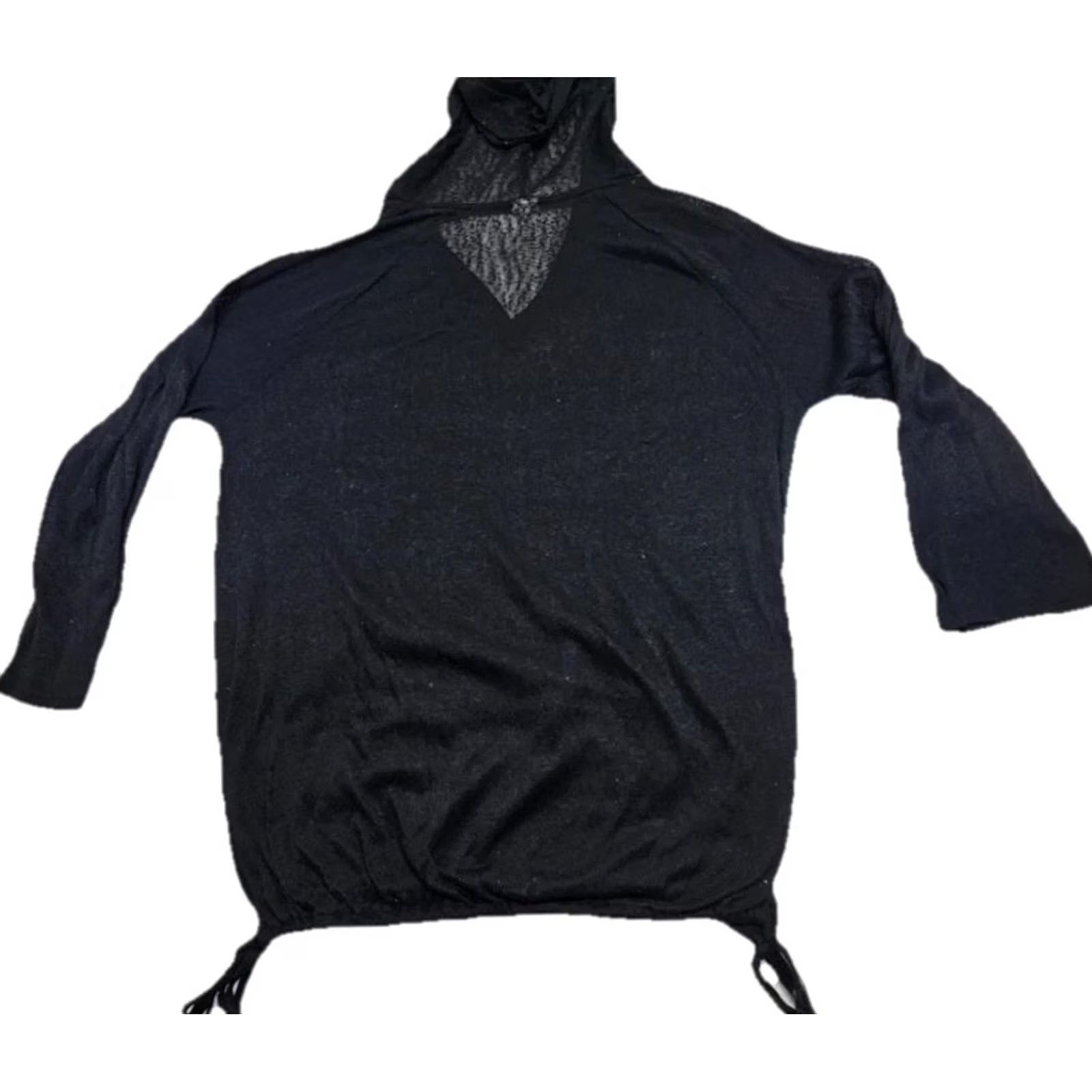 Vintage Kona Sol Cover Up Hoodie Womens XL Black Sheer Beach Tunic Long Sleeve V-Neck Pullover Lightweight Size XL / US 12-14 / IT 48-50 - 7 Thumbnail