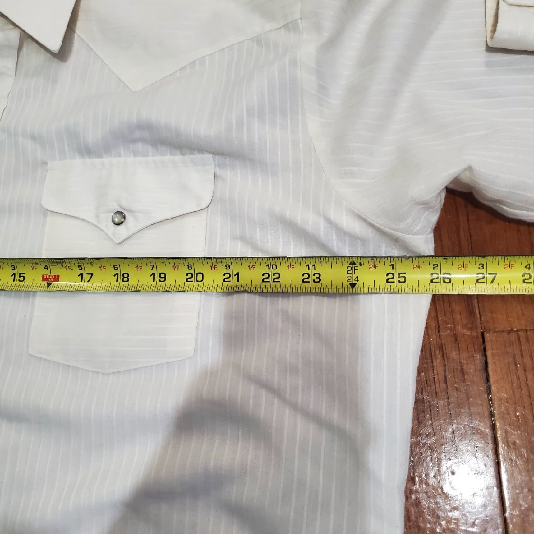 Vintage VINTAGE Panhandle Slim Shirt Western Striped 17.5 34 Pearl Snap Made USA Cowboys Beige White Cotton Twill Button-Up Casual Mens Size US XXL / EU 58 / 5 - 7 Thumbnail