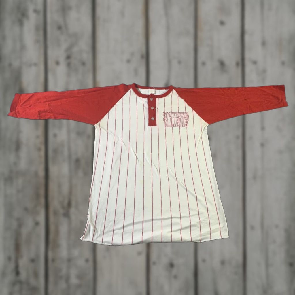Soffe VINTAGE Southern Illinois Shirt Mens M Red White Baseball Jersey 70s 80s In Striped Henley 3/4 Sleeve College Sports Retro Size US M / EU 48-50 / 2 - 1 Thumbnail