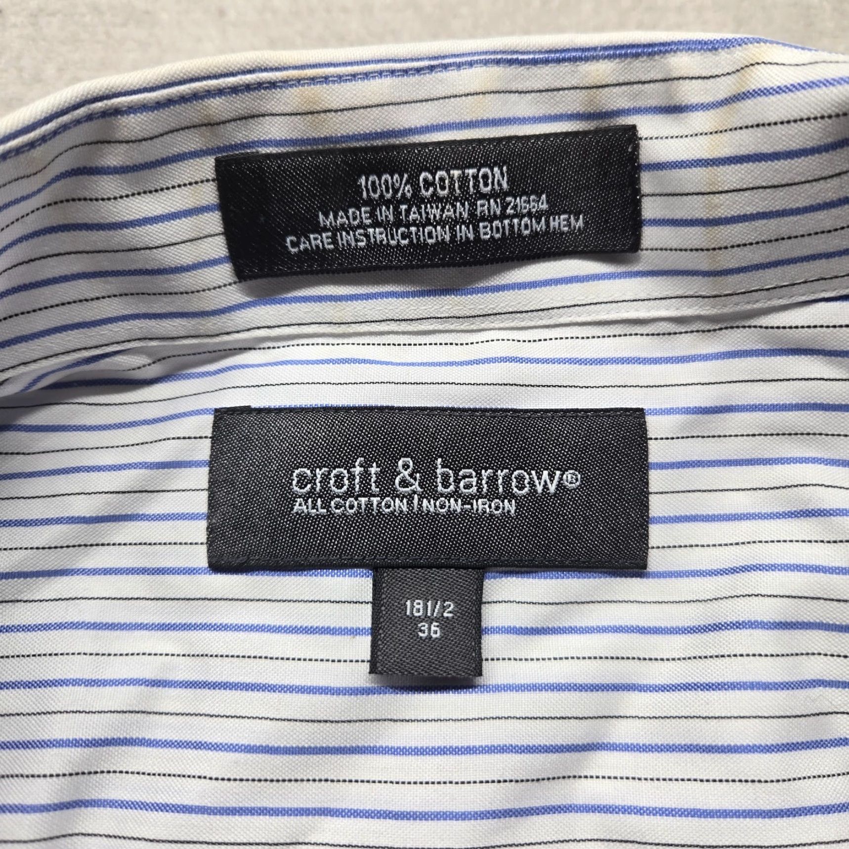 Croft & Barrow Croft & Barrow Shirt 18.5 36 White Blue Striped Long Sleeve Button-Up Mens Cotton Polyester Casual Formal Modern Vintage: No Size US XXL / EU 58 / 5 - 3 Thumbnail