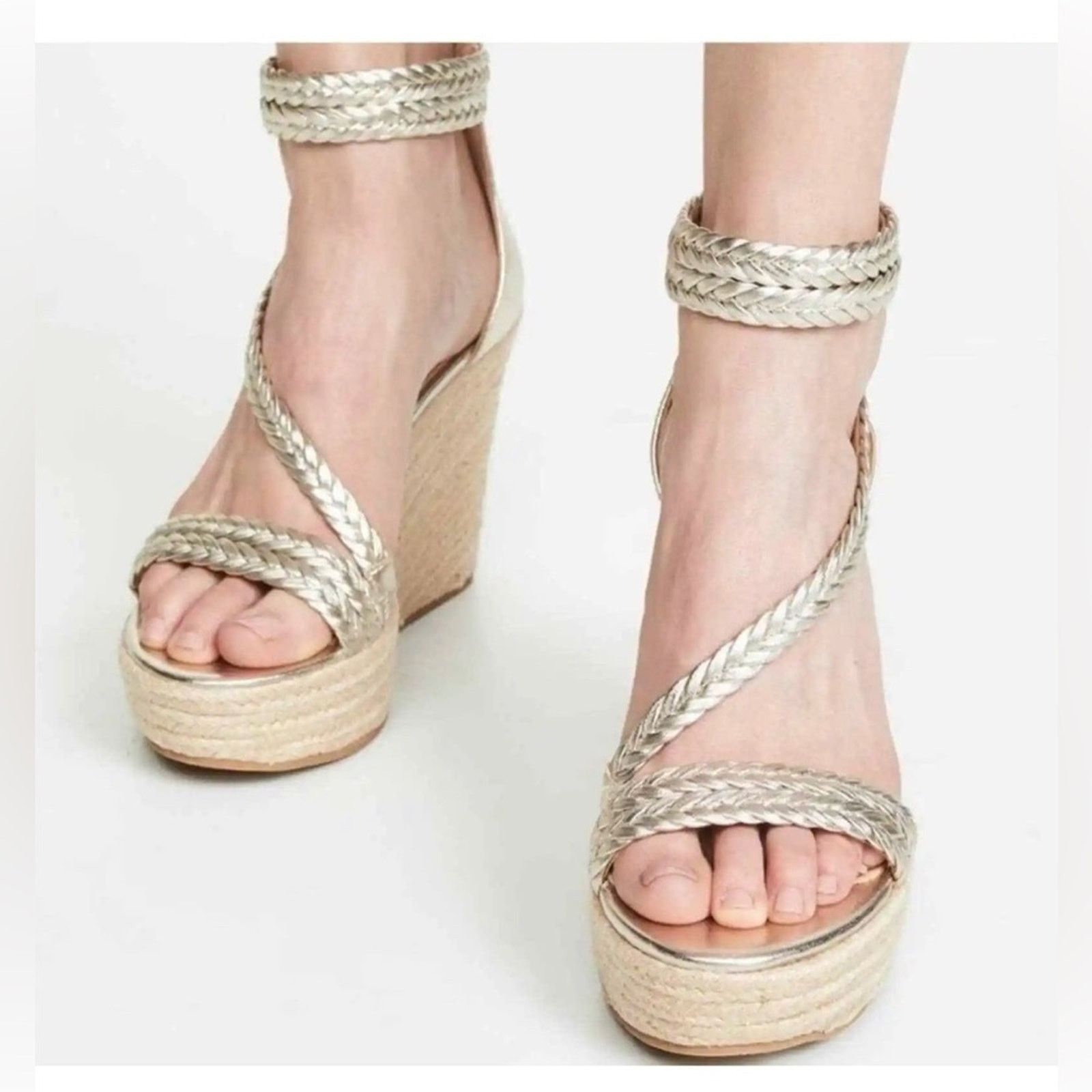 Badgley Mischka Badgley Mischka Espadrilles Size 8.5 Silver Wedge Sandals Size US 8.5 / IT 38.5 - 1 Thumbnail