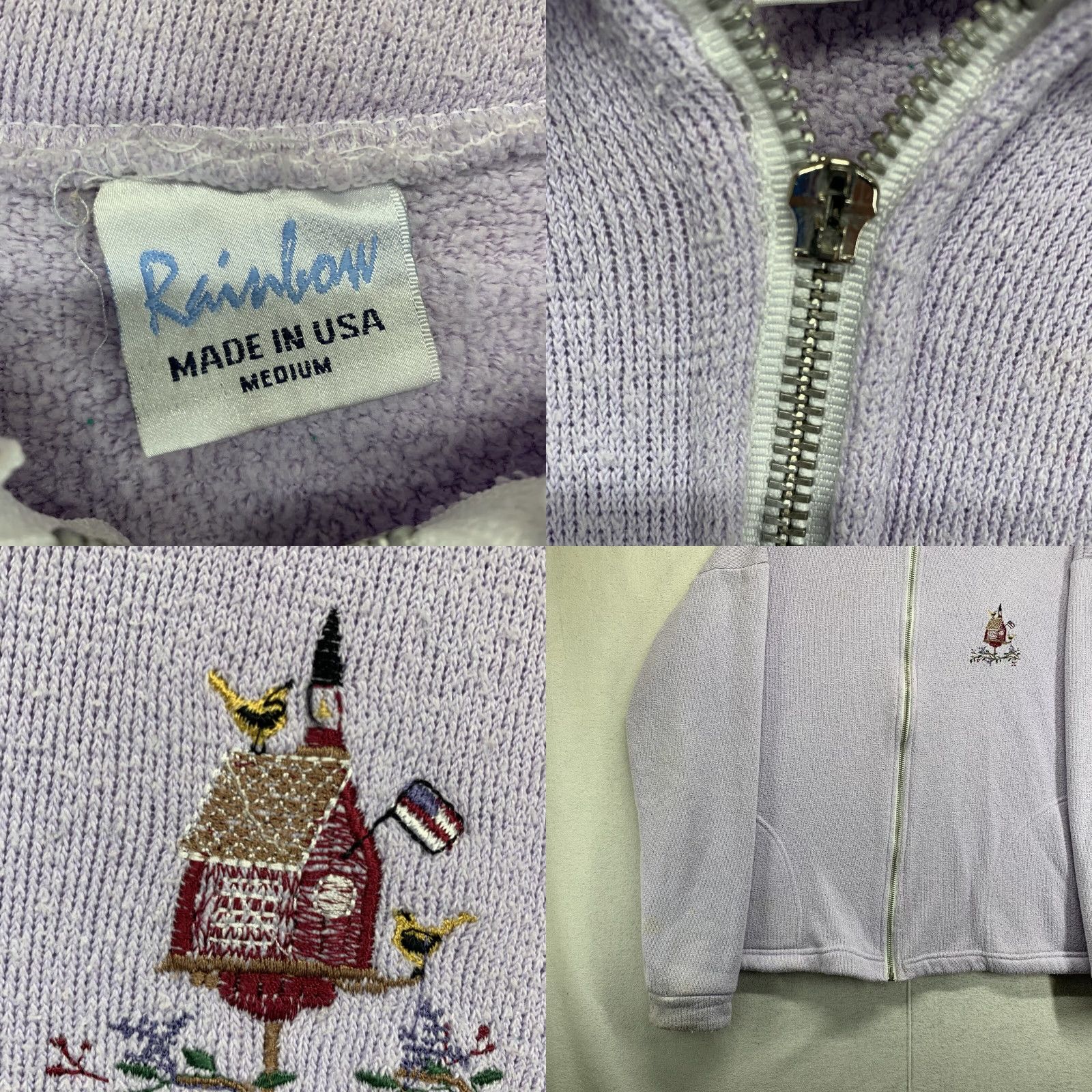 Rainbow VINTAGE Rainbow Fleece Jacket Medium Light Purple Embroidered Birdhouse 80s 90s Womens Size M / US 6-8 / IT 42-44 - 8 Thumbnail