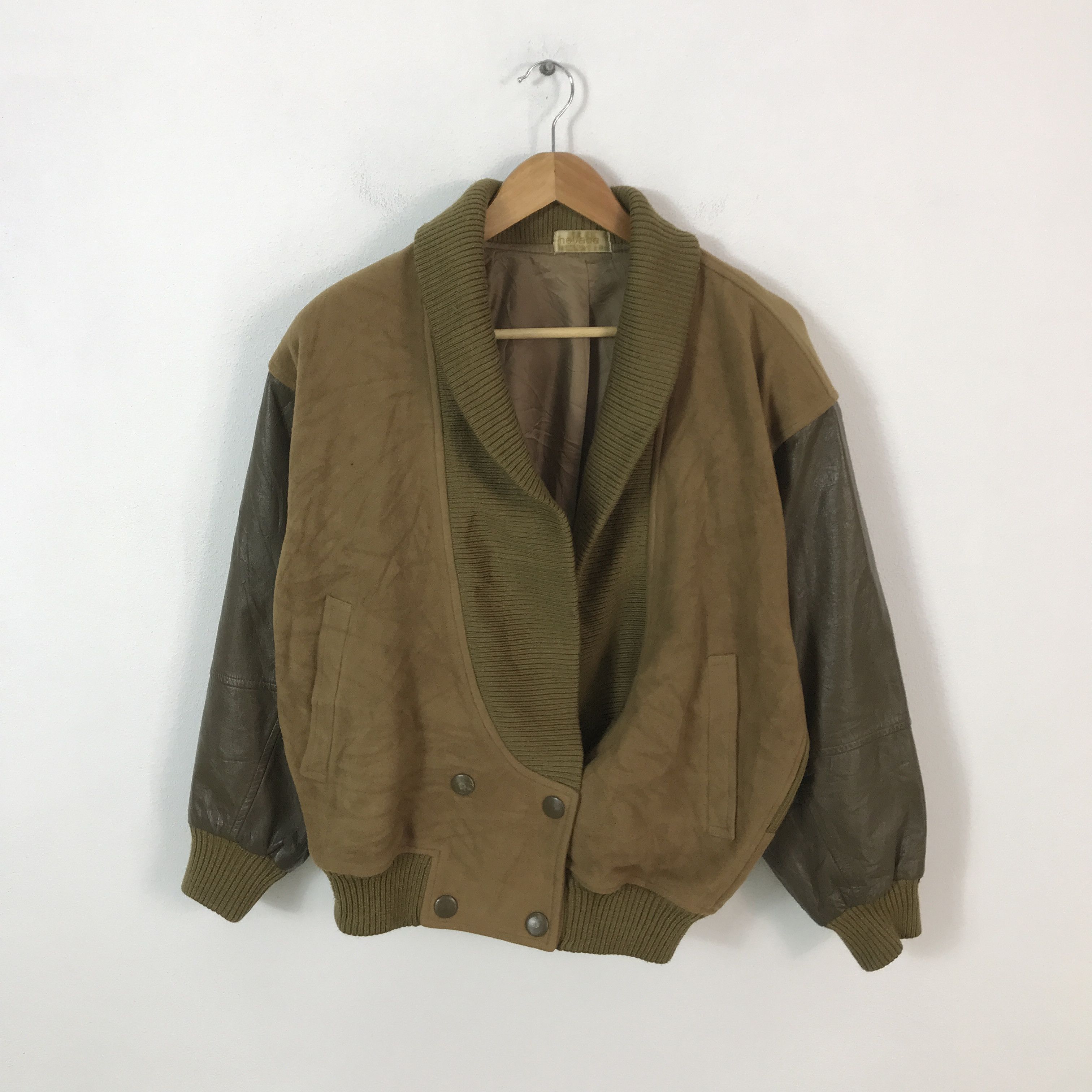 Japanese Brand nevada Wool jacket Leather sleeve jacket Size US L / EU 52-54 / 3 - 1 Thumbnail