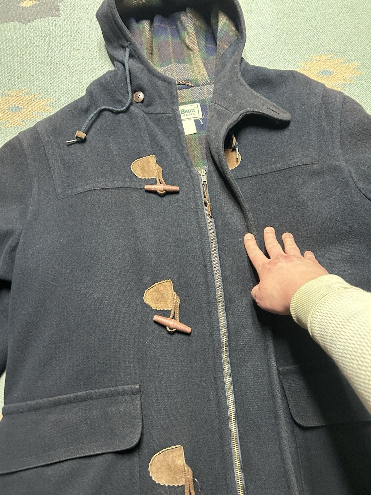 Vintage LL Bean hooded wool toggle coat plaid duffle jacket large? Size US L / EU 52-54 / 3 - 3 Thumbnail