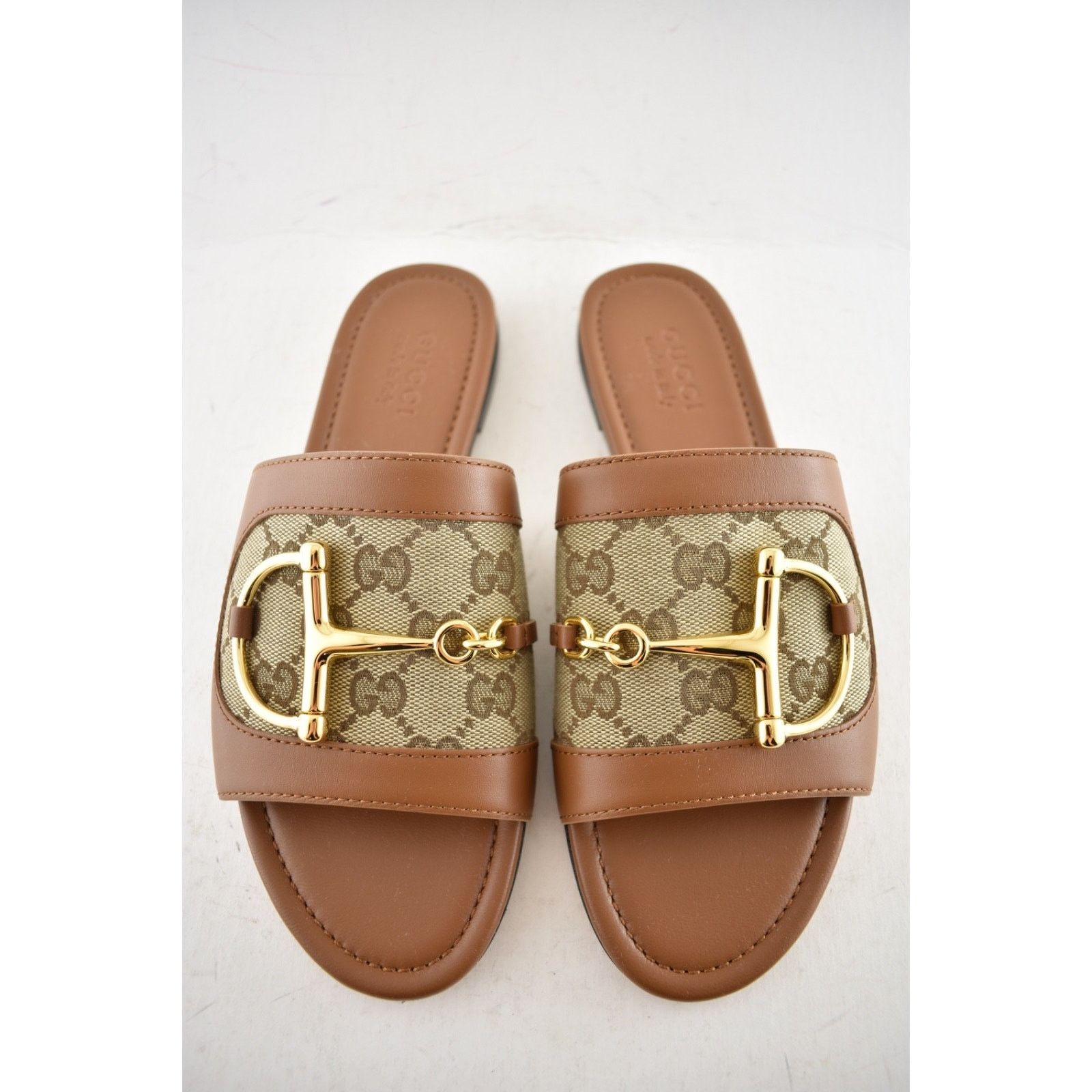 Gucci Gucci Alfa Gold Horsebit Brown GG Canvas Mule Sandal 37.5 Size US 7.5 / IT 37.5 - 7 Thumbnail